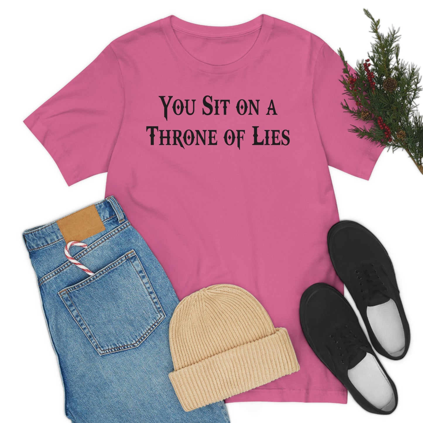 You Sit on A Throne of Lies Black Font Unisex Jersey Short Sleeve Tee