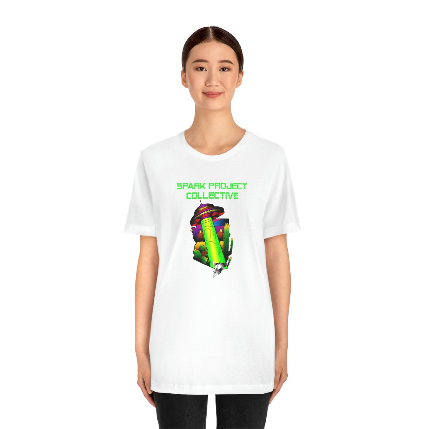 UFO Spark Green Font unisex jersey short sleeve tee