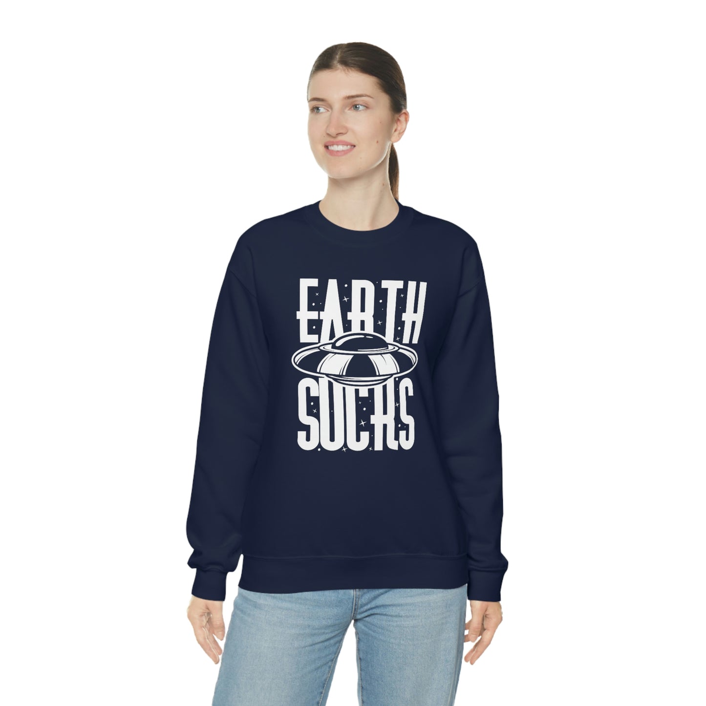 Earth Sucks White Font unisex heavy blend crewneck sweatshirt