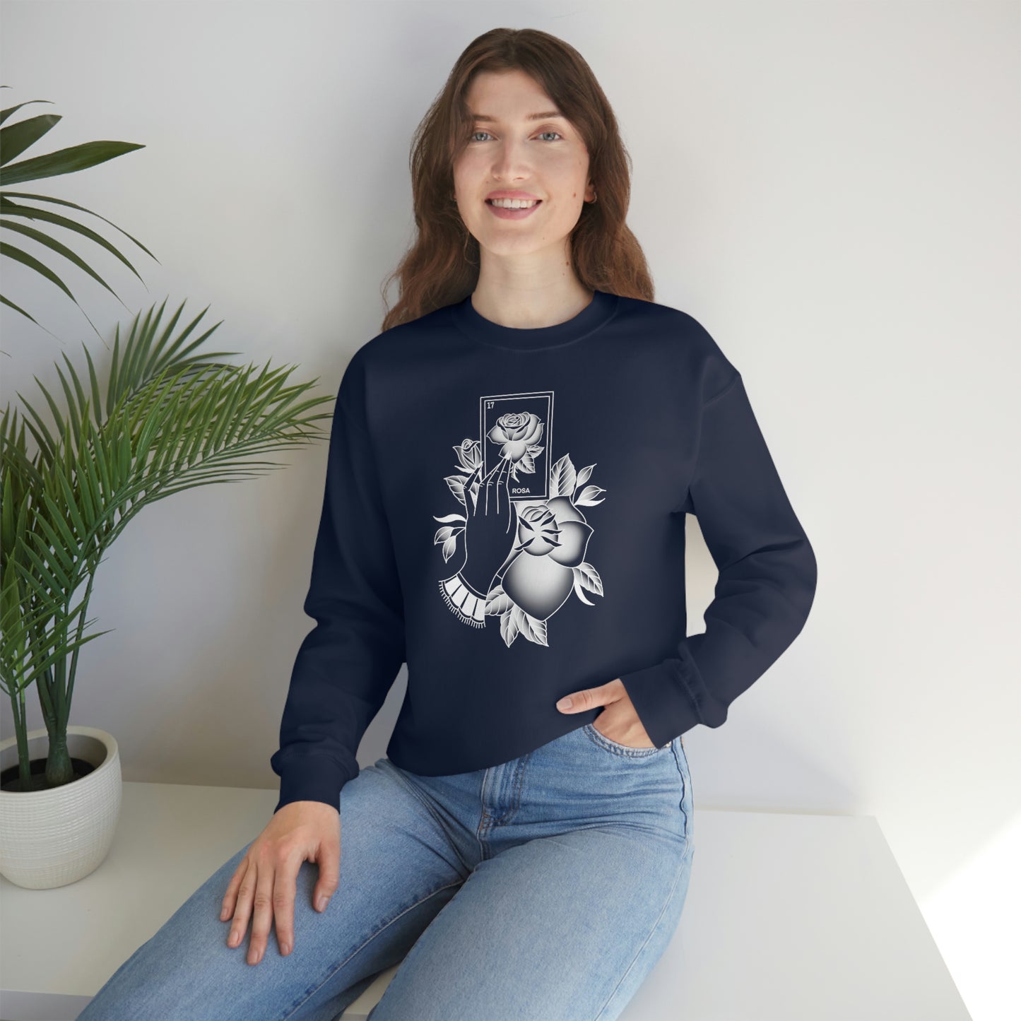 Rosa Card Shaded White unisex heavy blend crewneck sweatshirt