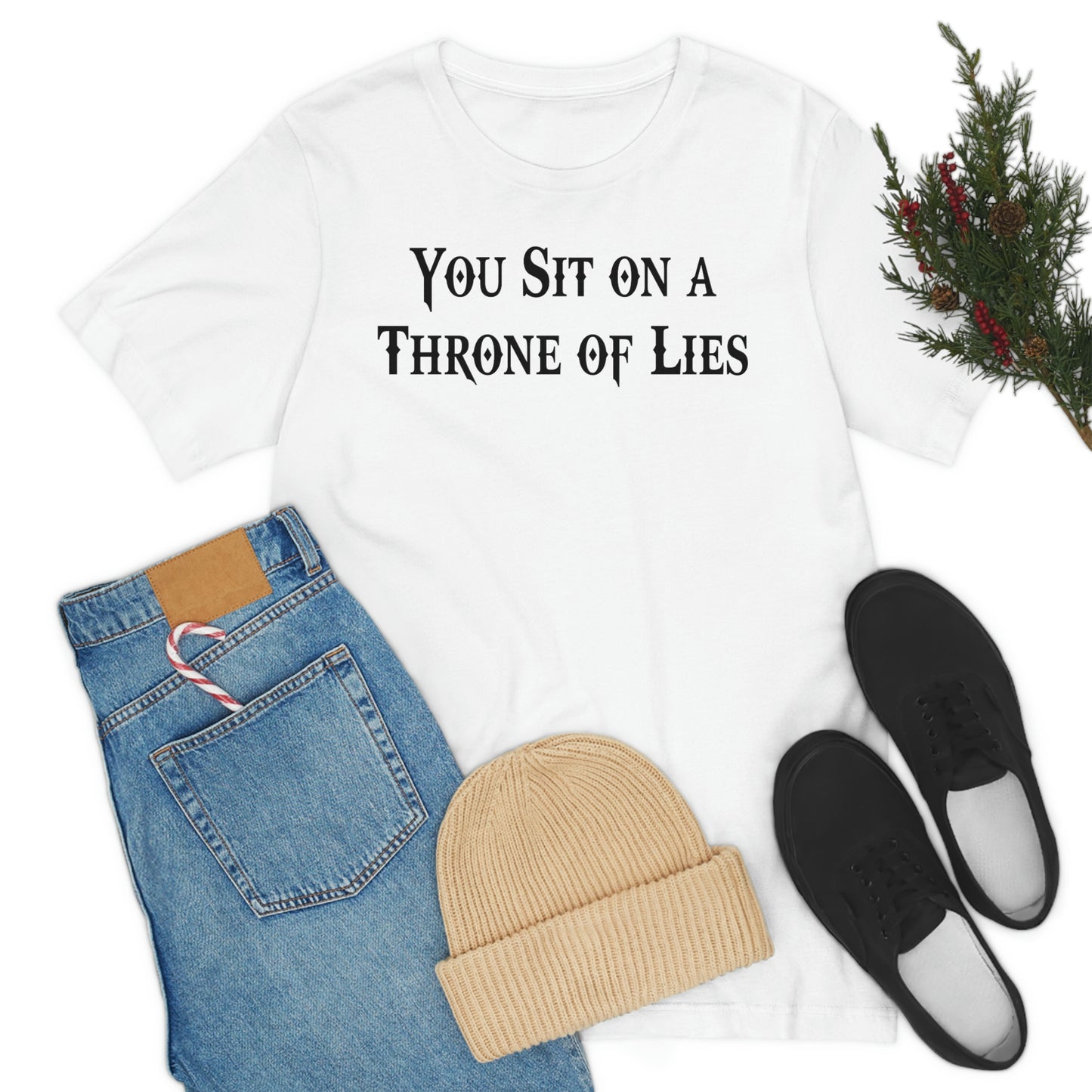 You Sit on A Throne of Lies Black Font Unisex Jersey Short Sleeve Tee