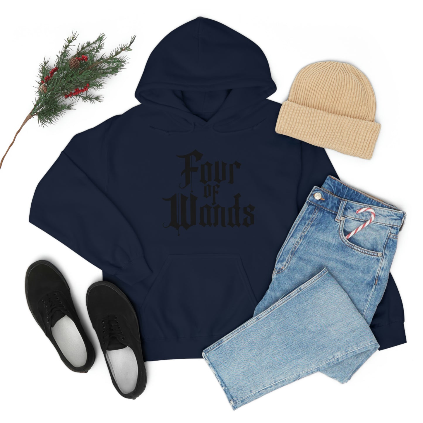 Four of Wands Black Logo Unisex Heavy Blend™ Hooded Sweatshirt