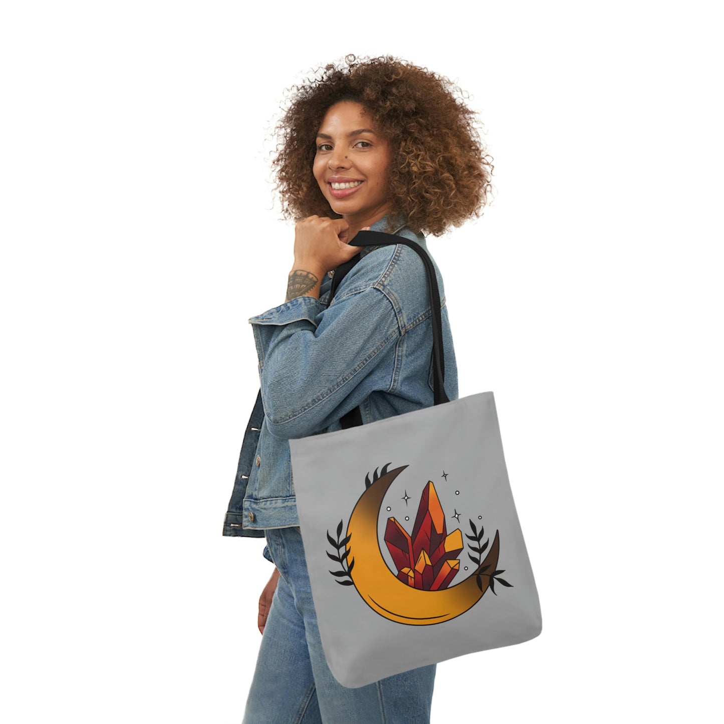 Moon and Orange Crystal AOP Polyester Canvas Tote Bag