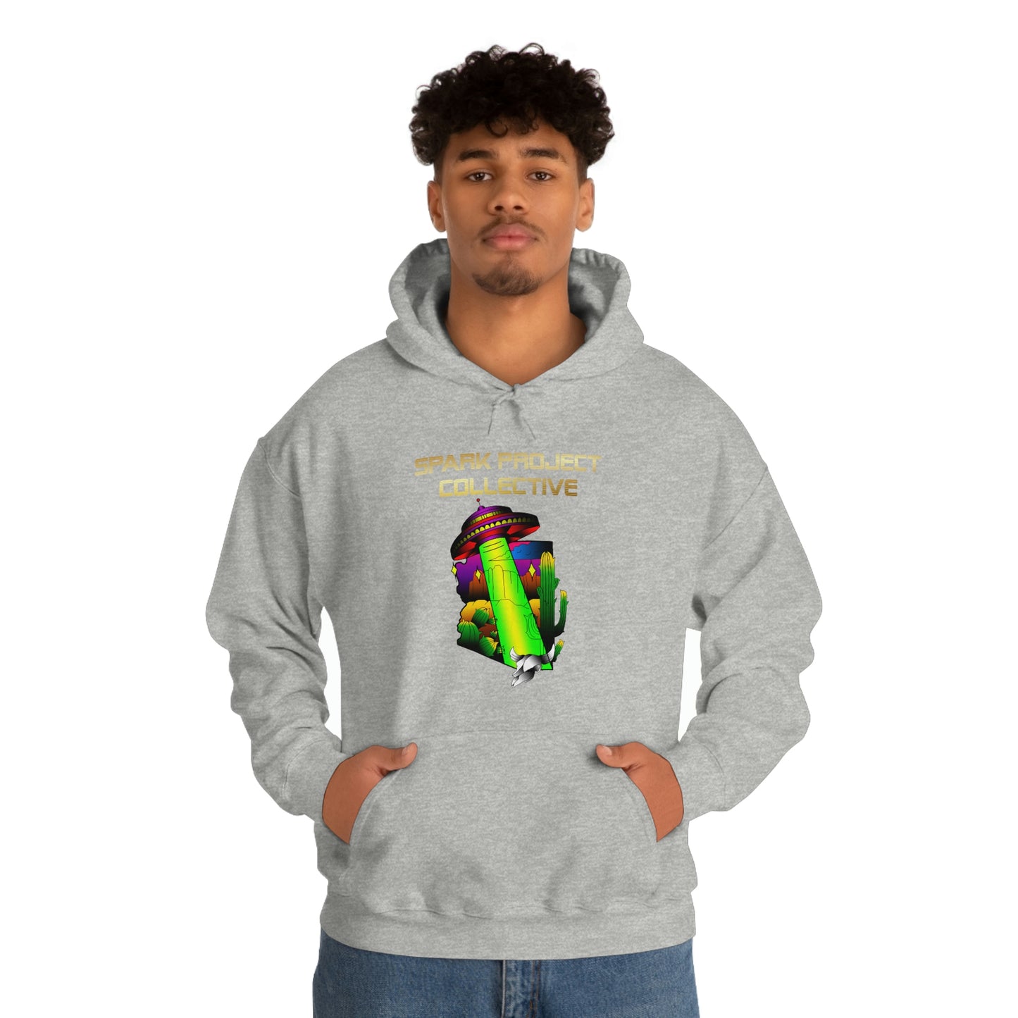 UFO Spark Gold Font Unisex Heavy Blend™ Hooded Sweatshirt