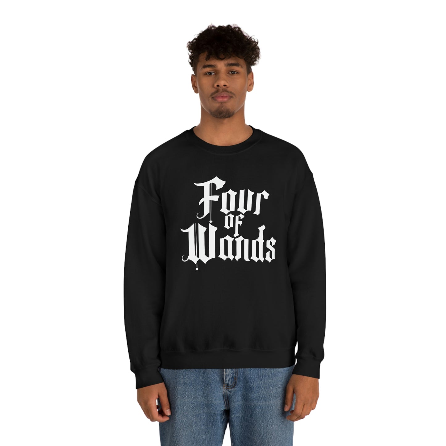 Four of Wands White Logo unisex heavy blend crewneck sweatshirt