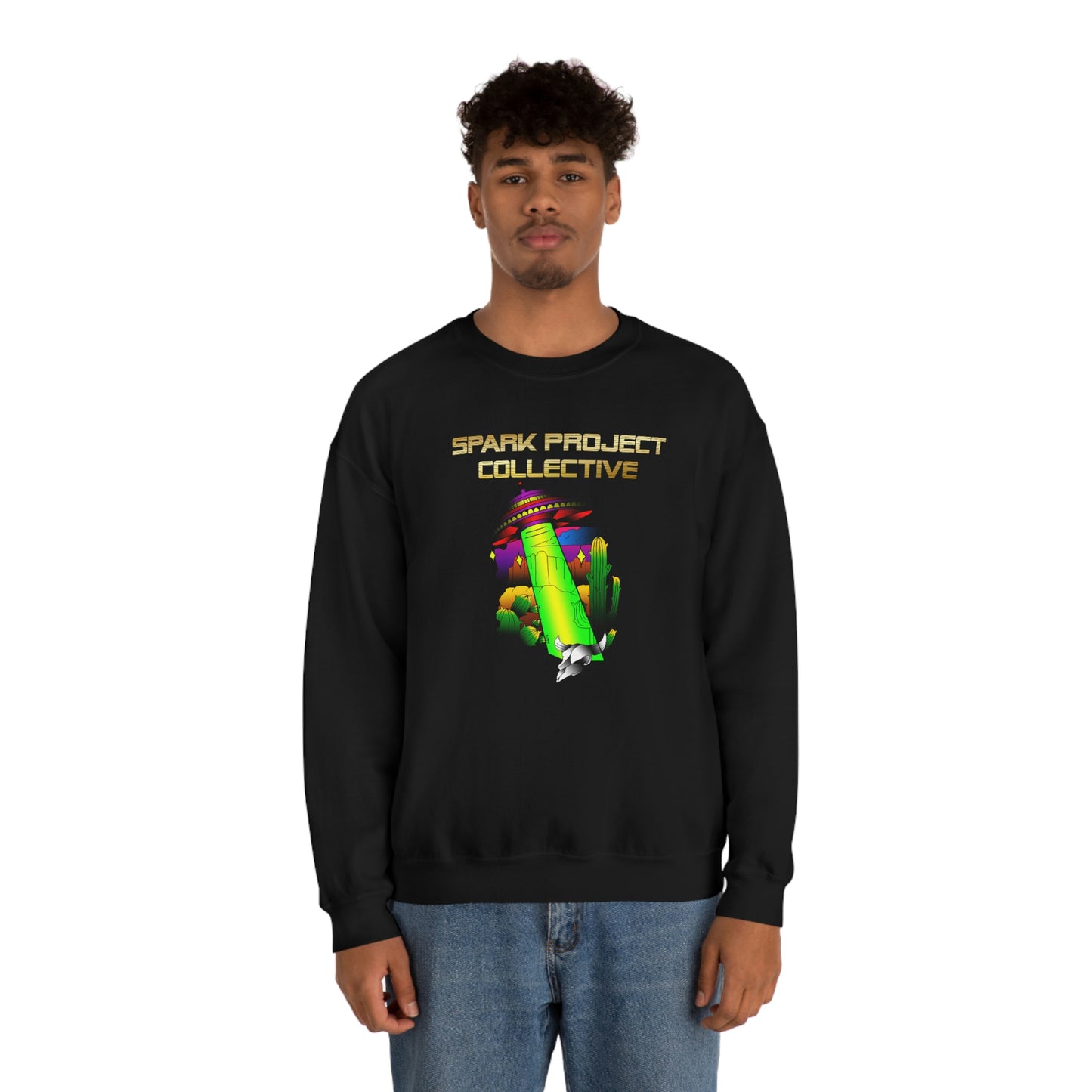 UFO Spark Gold Font Unisex Heavy Blend™ Crewneck Sweatshirt