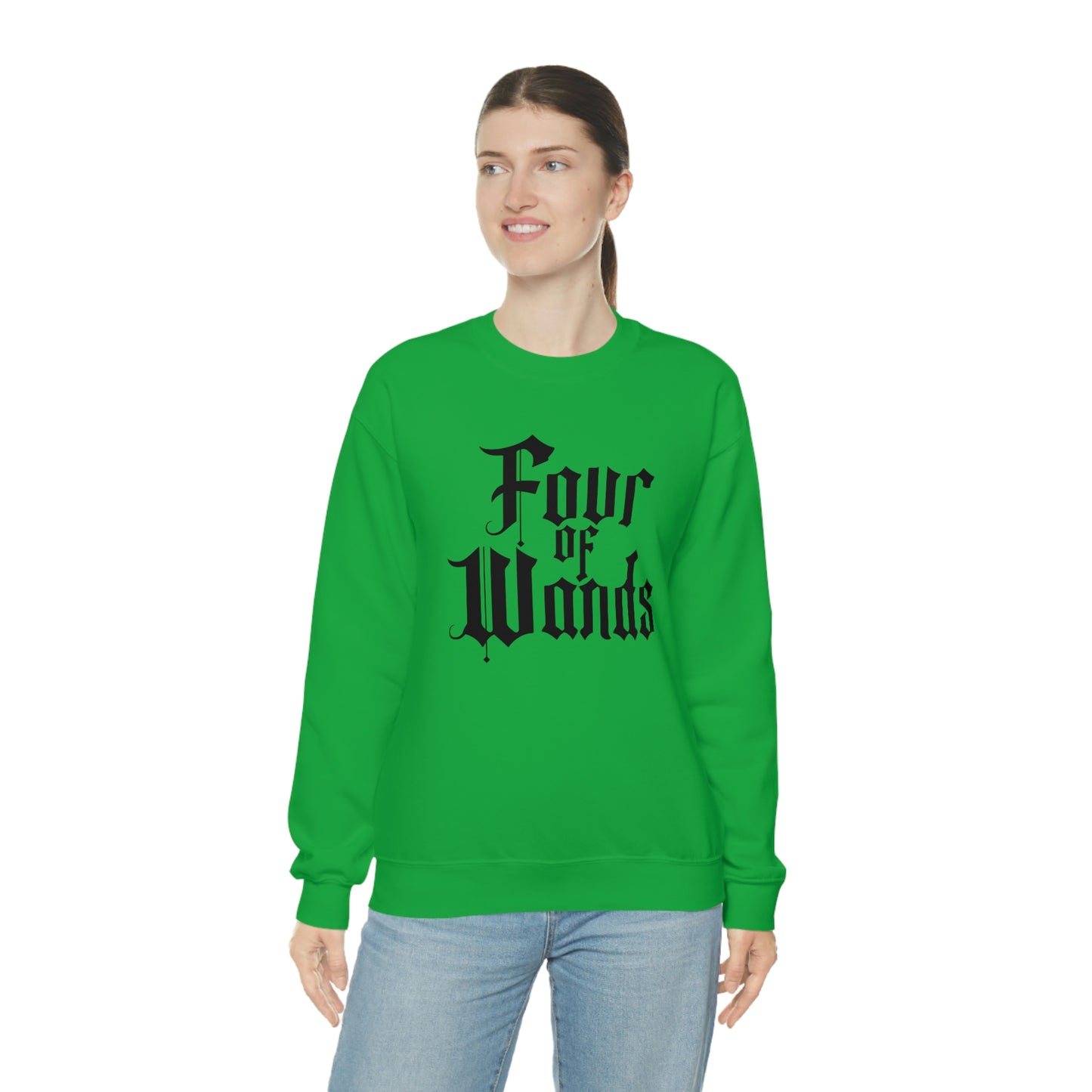 Four of Wands Black Logo White unisex heavy blend crewneck sweatshirt