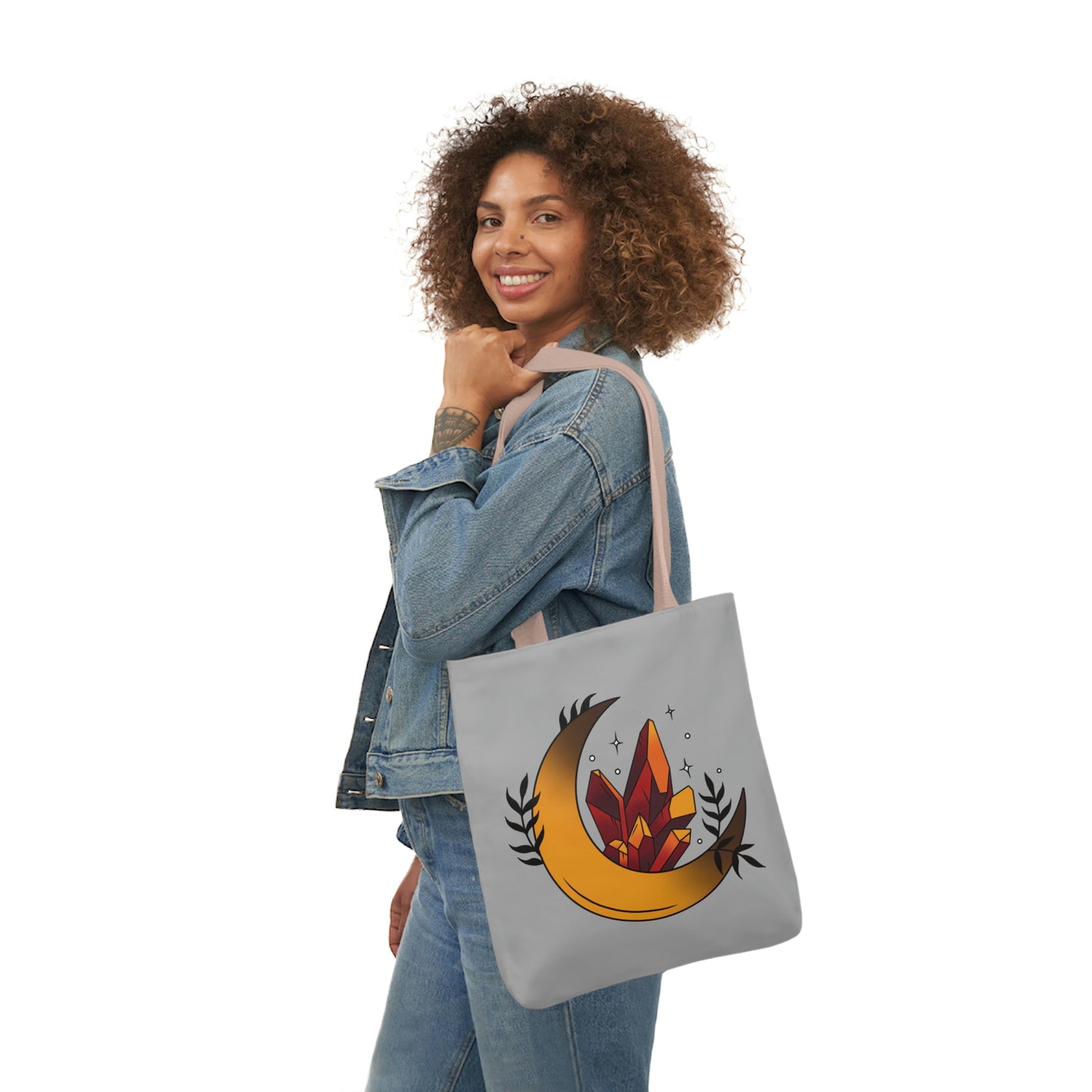 Moon and Orange Crystal AOP Polyester Canvas Tote Bag