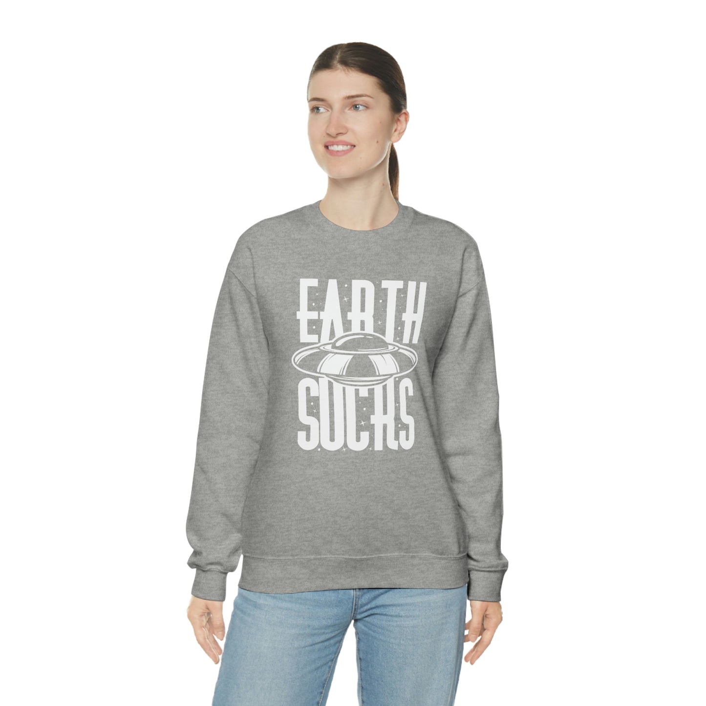 Earth Sucks White Font unisex heavy blend crewneck sweatshirt