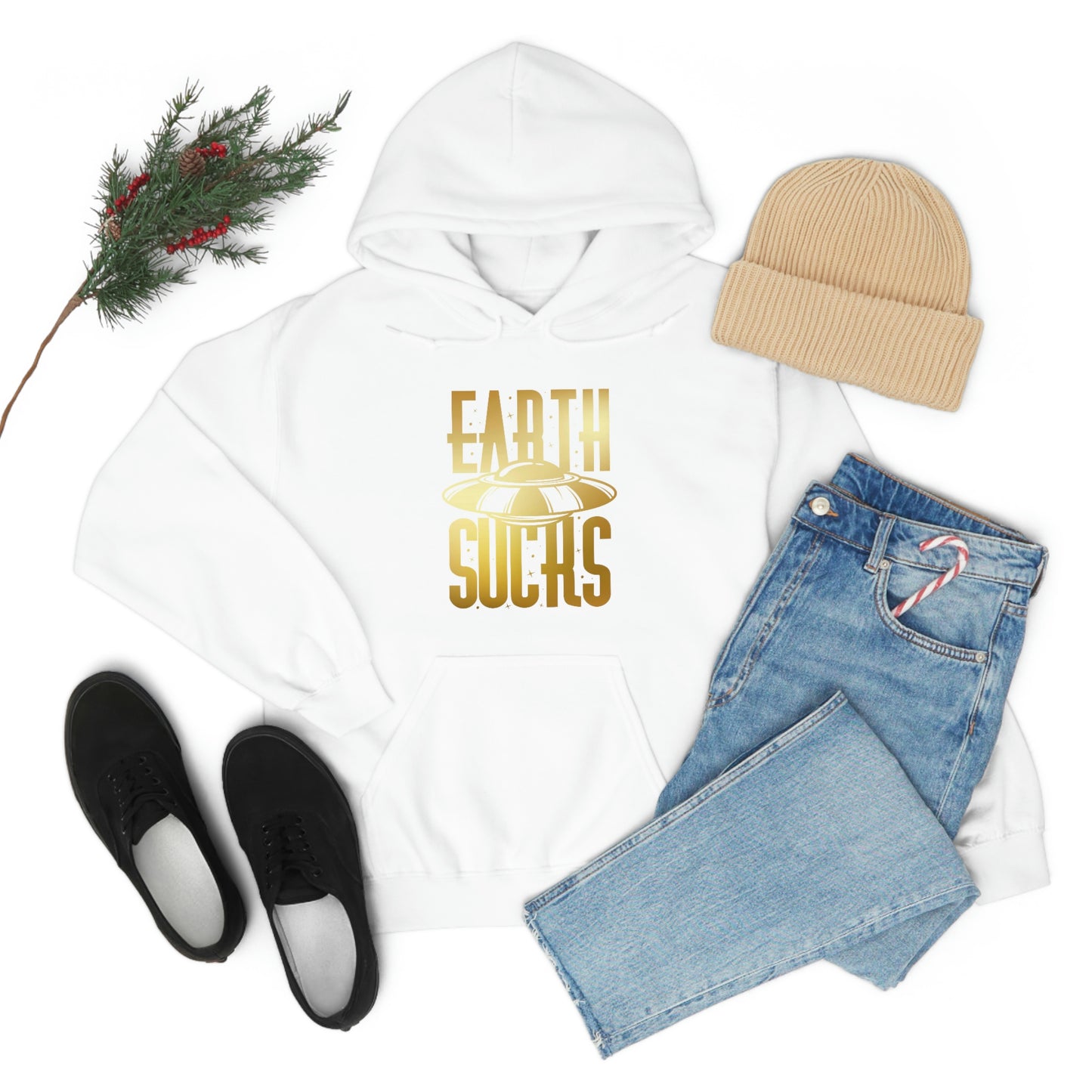 Earth Sucks Gold Font Unisex Heavy Blend™ Hooded Sweatshirt