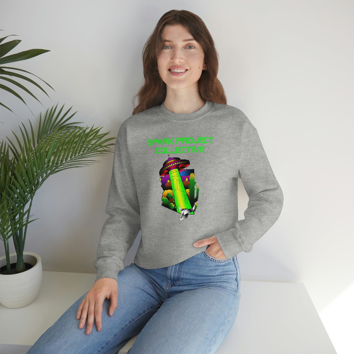 UFO Spark Green Font unisex heavy blend crewneck sweatshirt