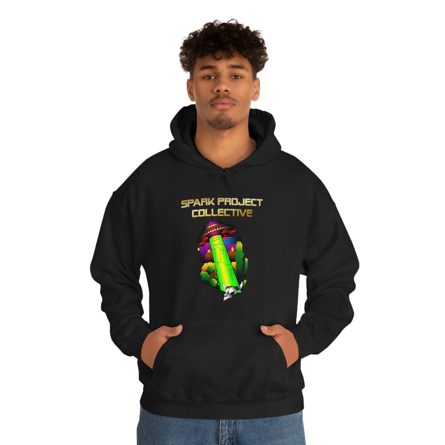 UFO Spark Gold Font Unisex Heavy Blend™ Hooded Sweatshirt