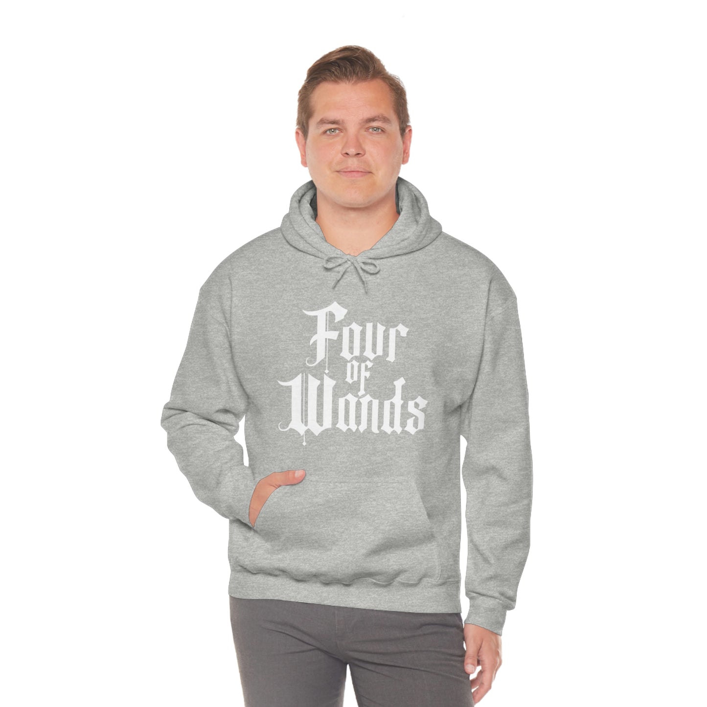 Four of Wands White Logo Unisex Heavy Blend™ Hooded Sweatshirt