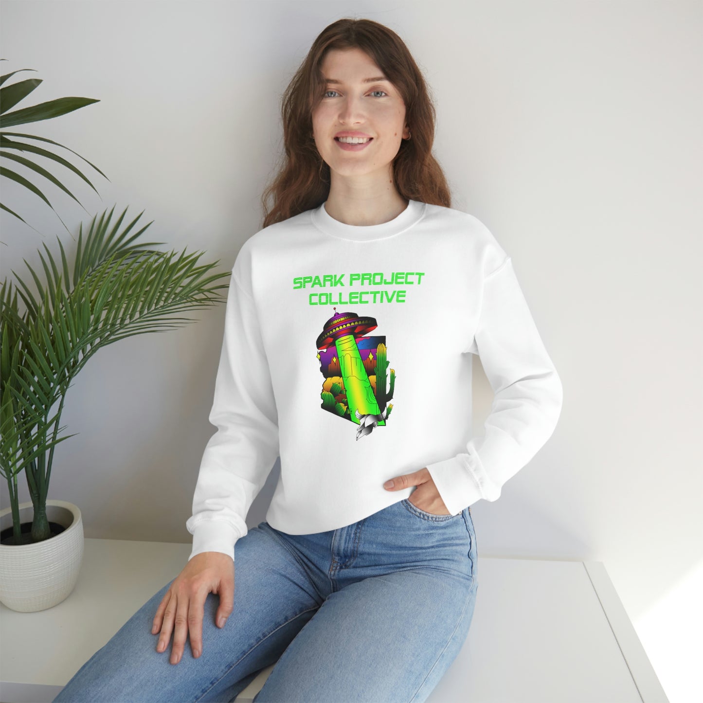 UFO Spark Green Font unisex heavy blend crewneck sweatshirt