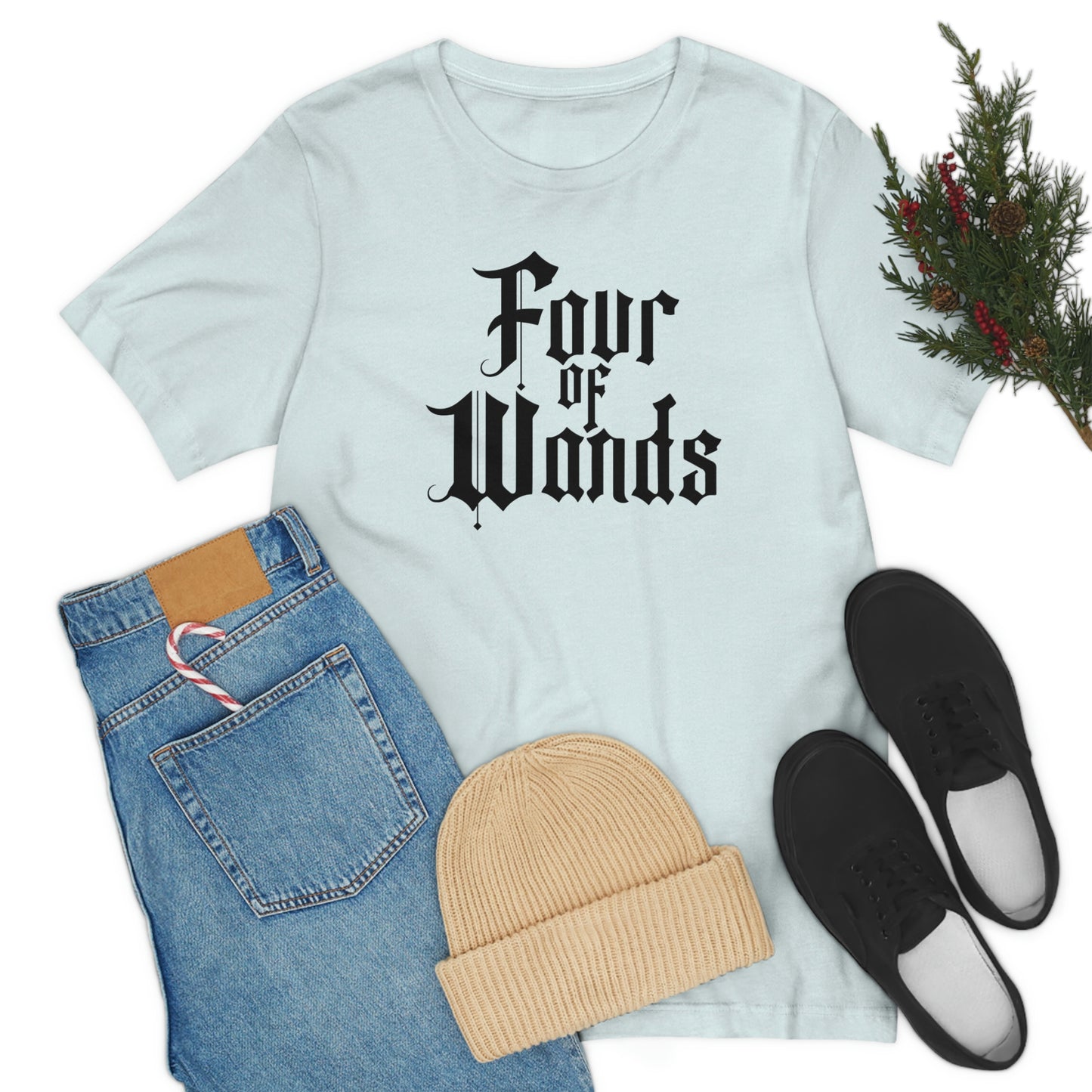 Four of Wands Black Logo Unisex Jersey Short Sleeve Tee