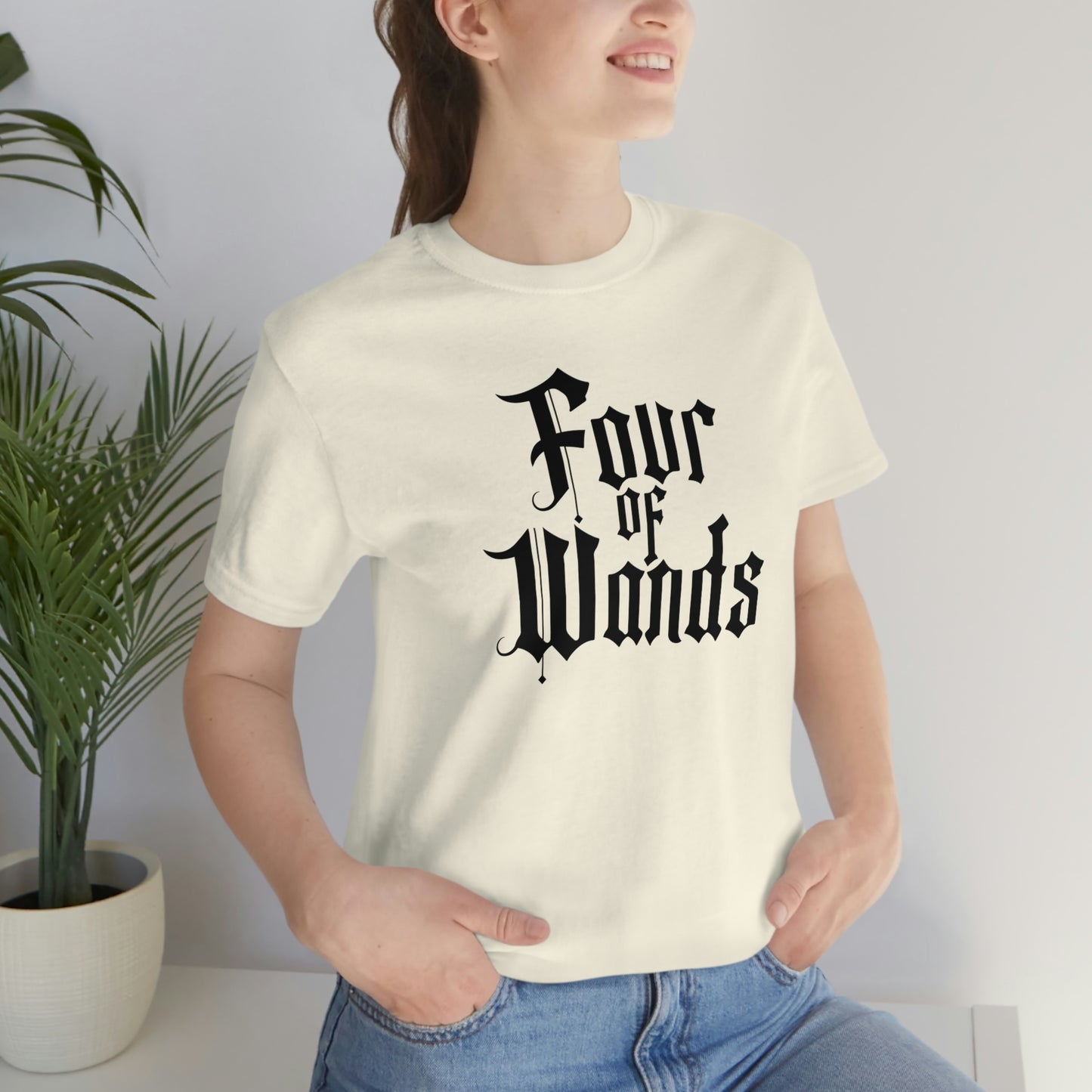 Four of Wands Black Logo Unisex Jersey Short Sleeve Tee