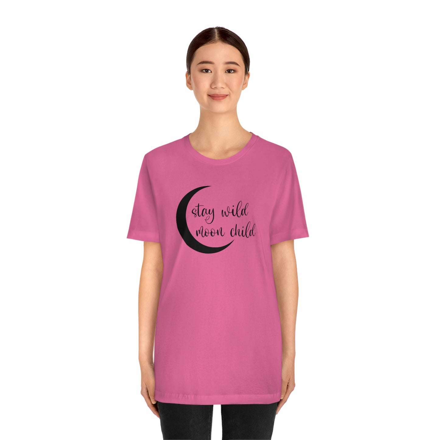 Stay Wild Moon Child Black Font Unisex Jersey Short Sleeve Tee