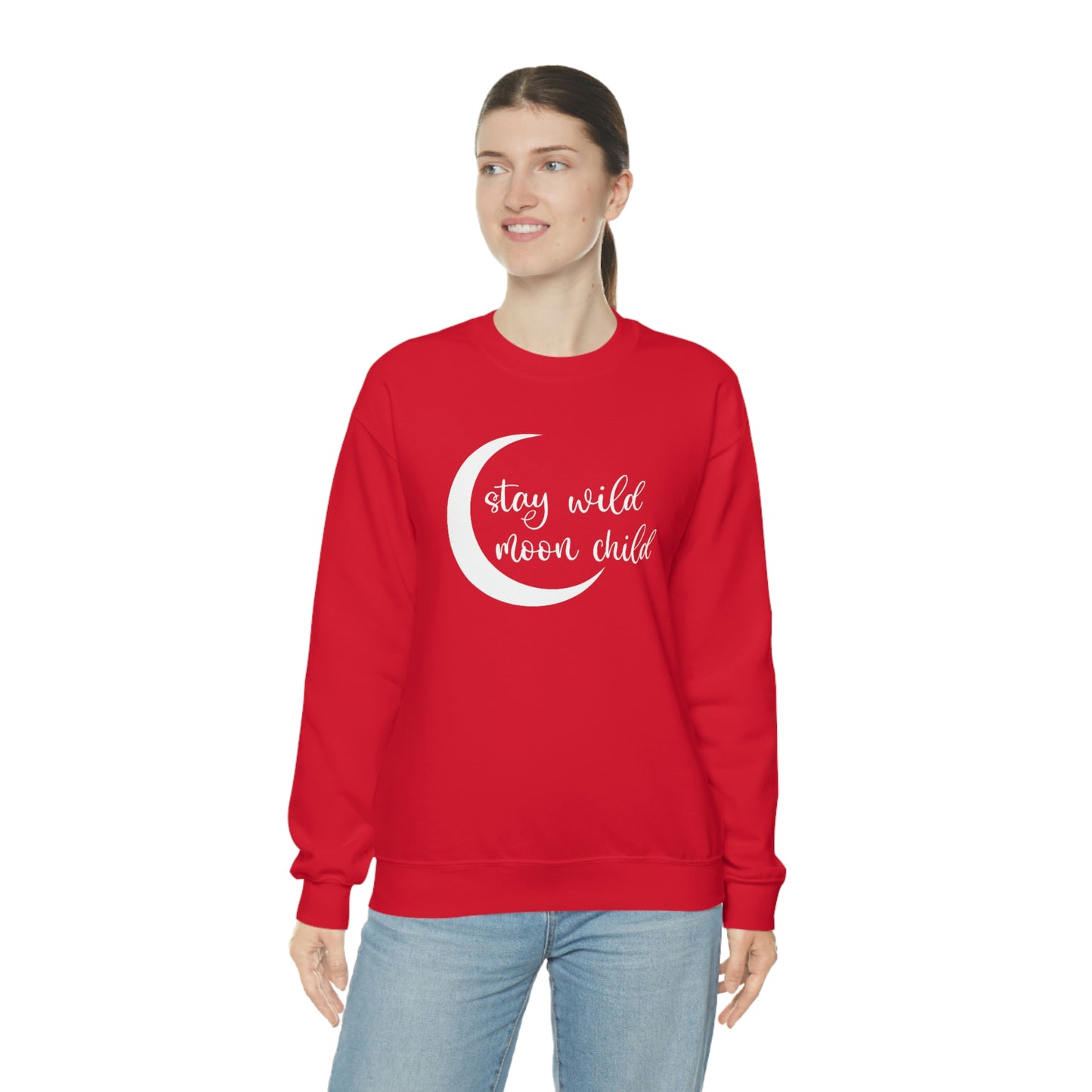 Stay Wild Moon Child White Font unisex heavy blend crewneck sweatshirt