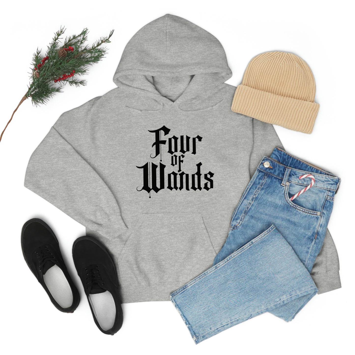 Four of Wands Black Logo Unisex Heavy Blend™ Hooded Sweatshirt