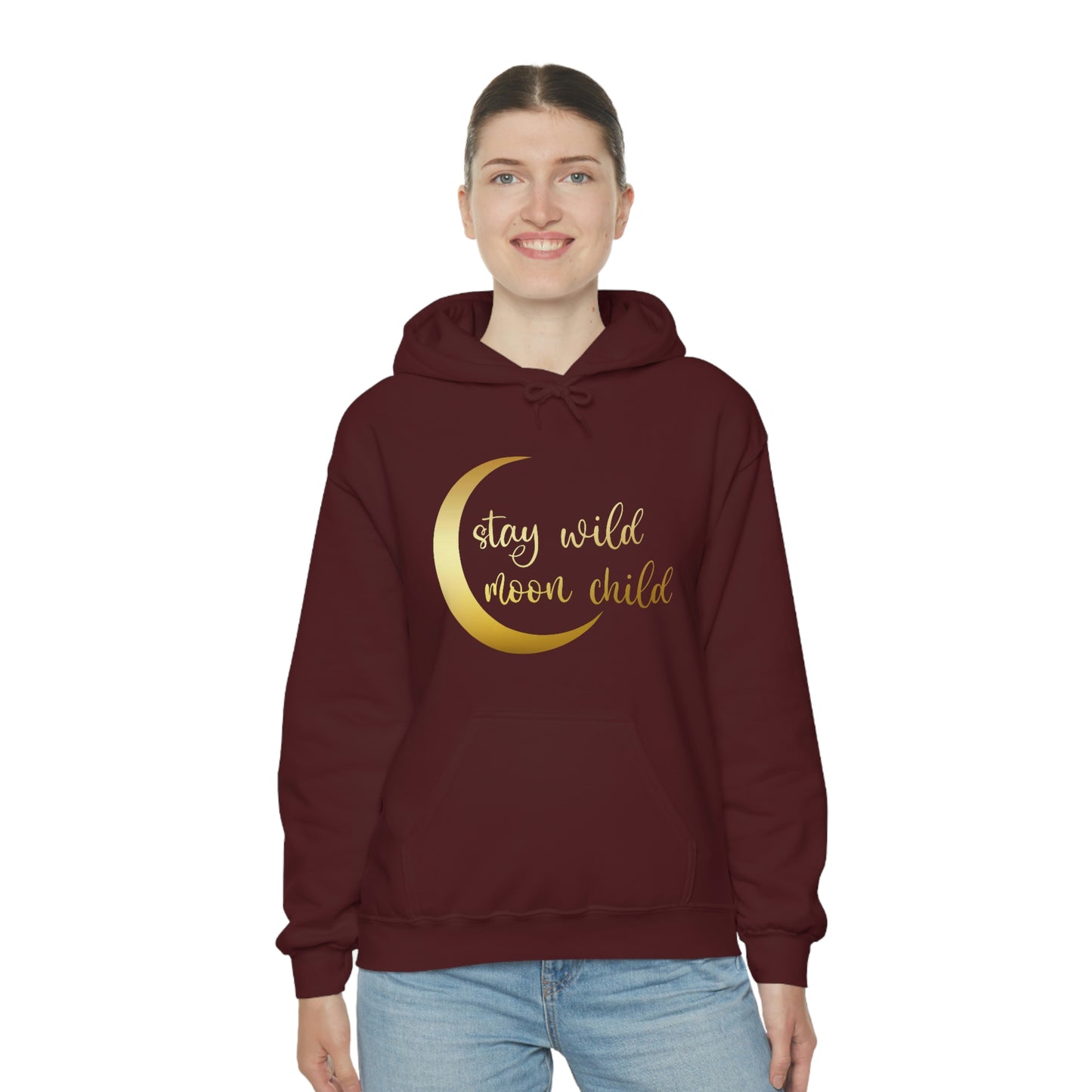 Stay Wild Moon Child Gold Font Unisex Heavy Blend™ Hooded Sweatshirt