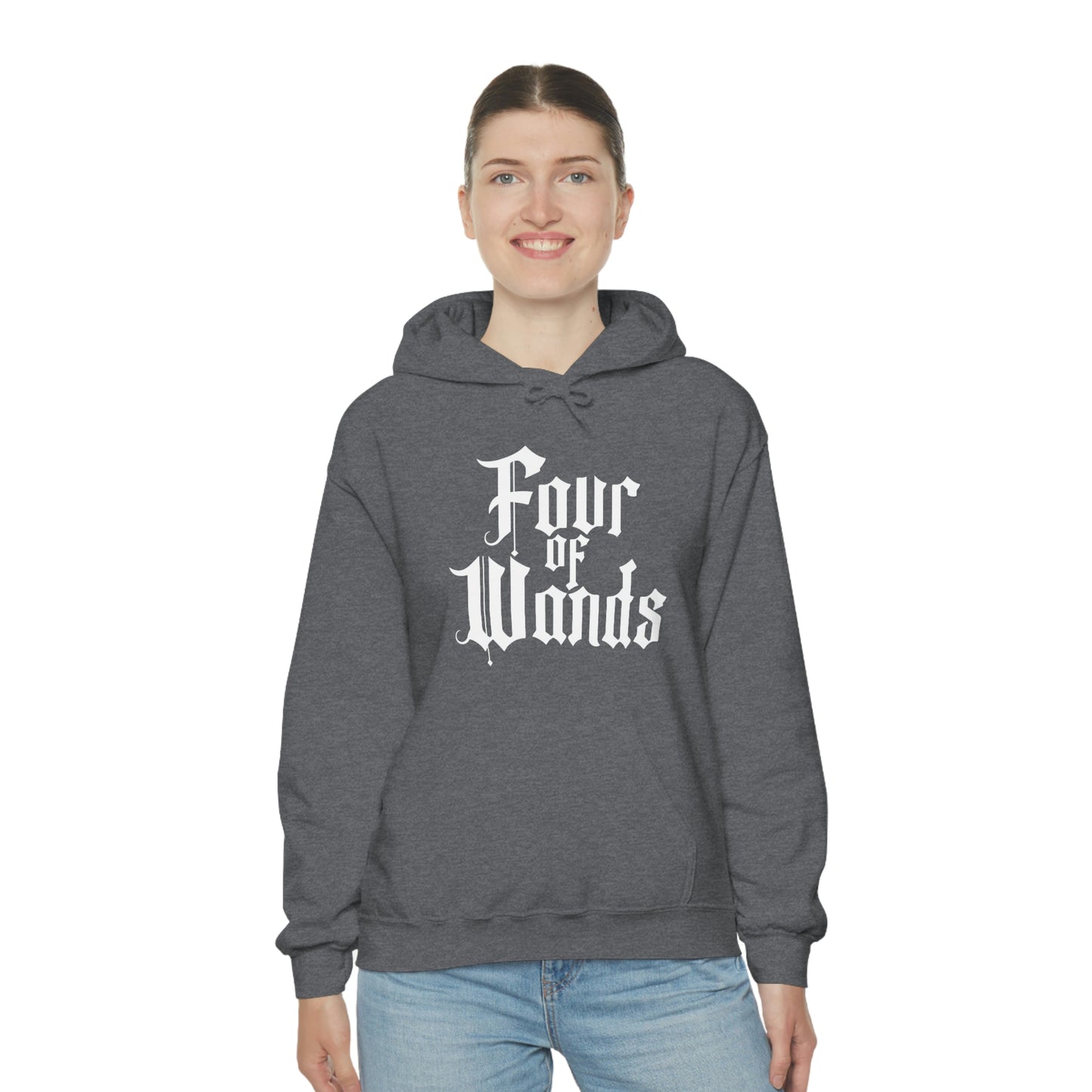 Four of Wands White Logo Unisex Heavy Blend™ Hooded Sweatshirt