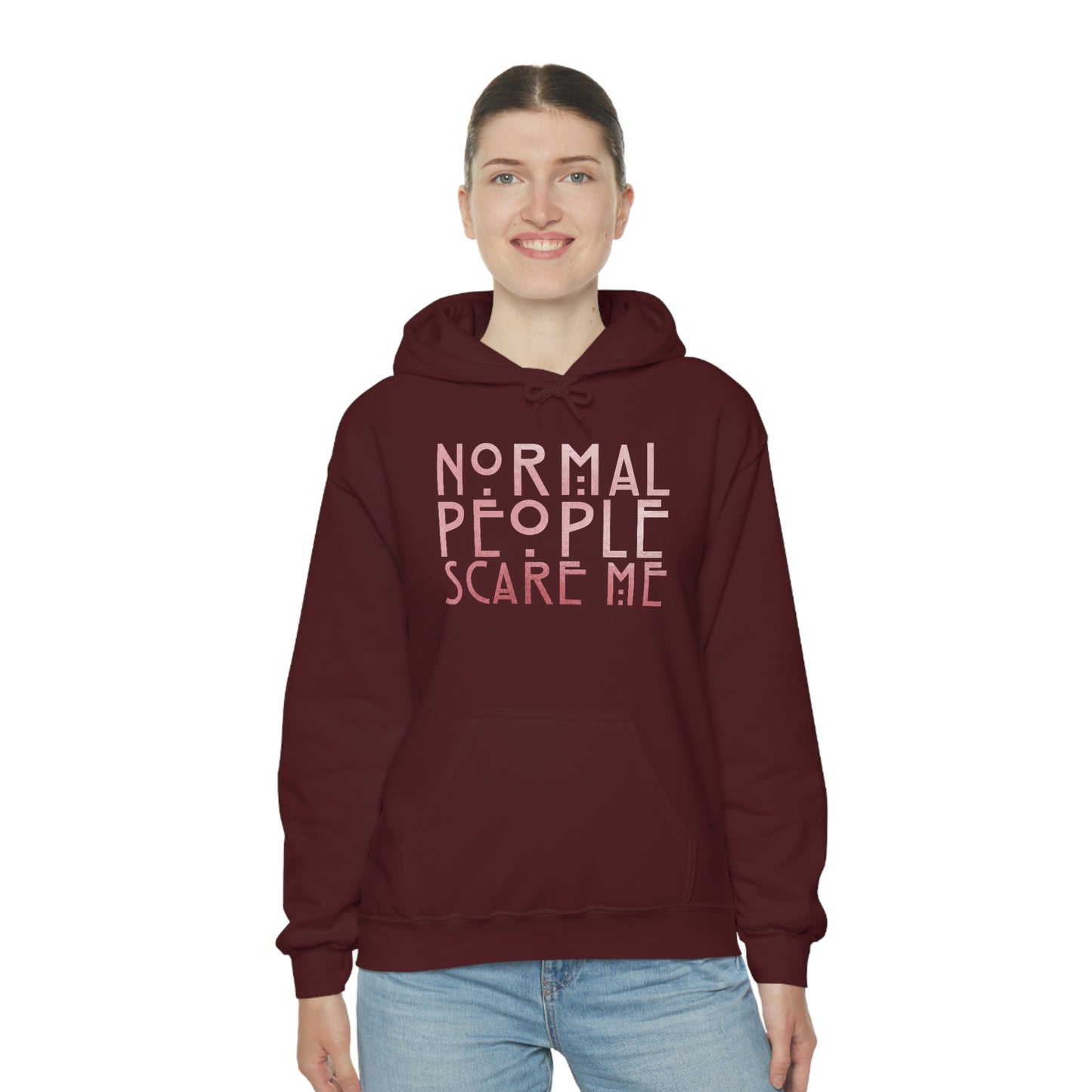 Normal People Scare Me Pink Font Unisex Heavy Blend™ Hooded Sweatshirt