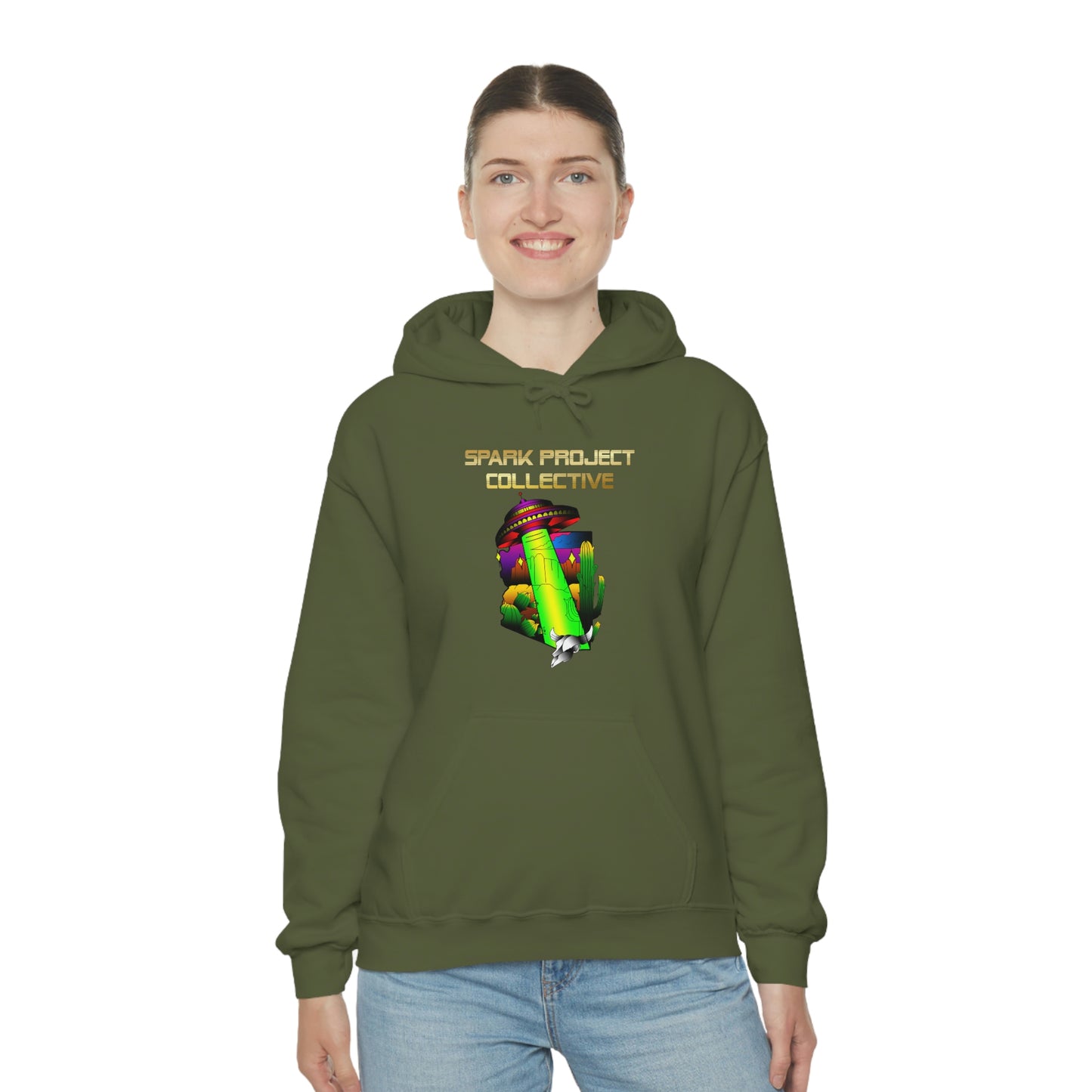 UFO Spark Gold Font Unisex Heavy Blend™ Hooded Sweatshirt