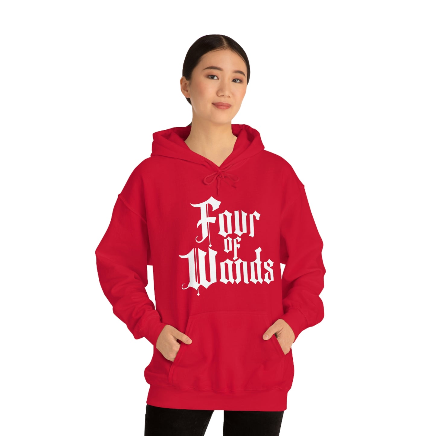 Four of Wands White Logo Unisex Heavy Blend™ Hooded Sweatshirt