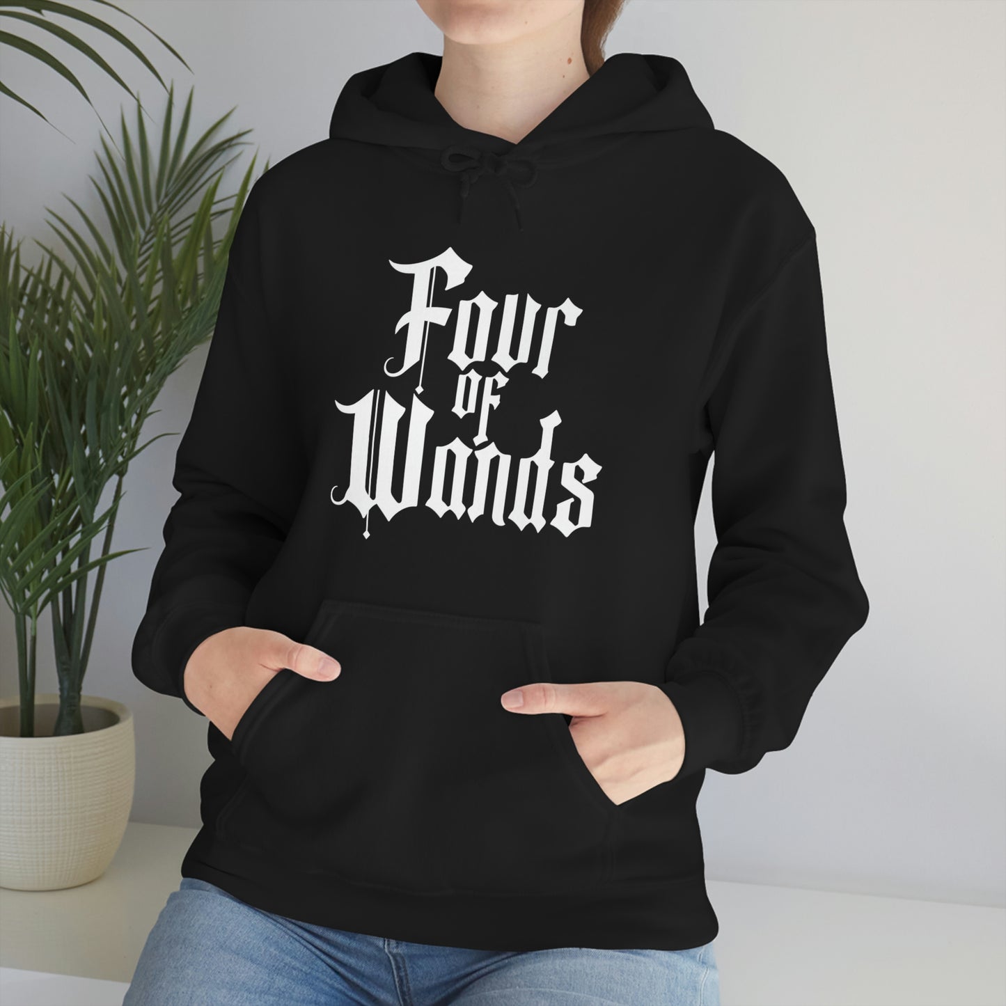 Four of Wands White Logo Unisex Heavy Blend™ Hooded Sweatshirt