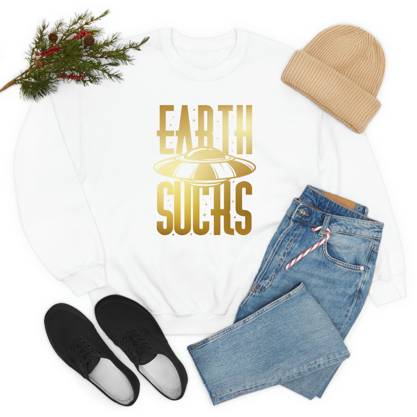 Earth Sucks Gold Font unisex heavy blend crewneck sweatshirt