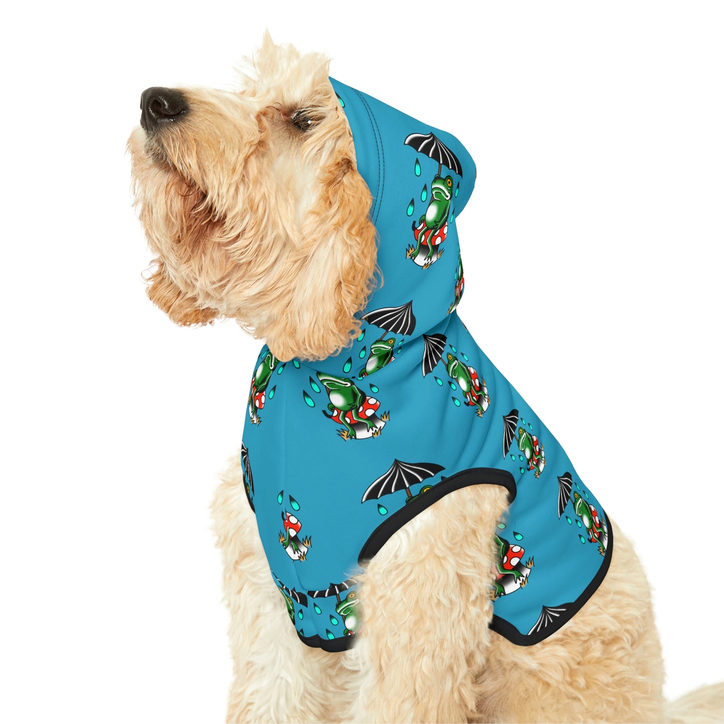 Rainy Day Frog Teal Dog Hoodie