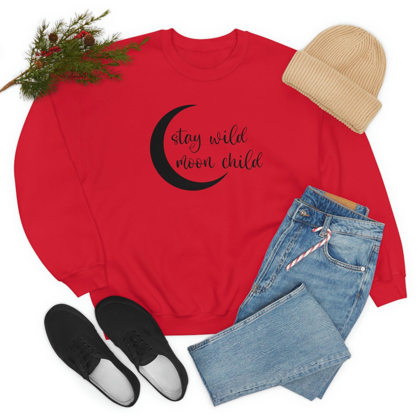 Stay Wild Moon Child Black Font White unisex heavy blend crewneck sweatshirt