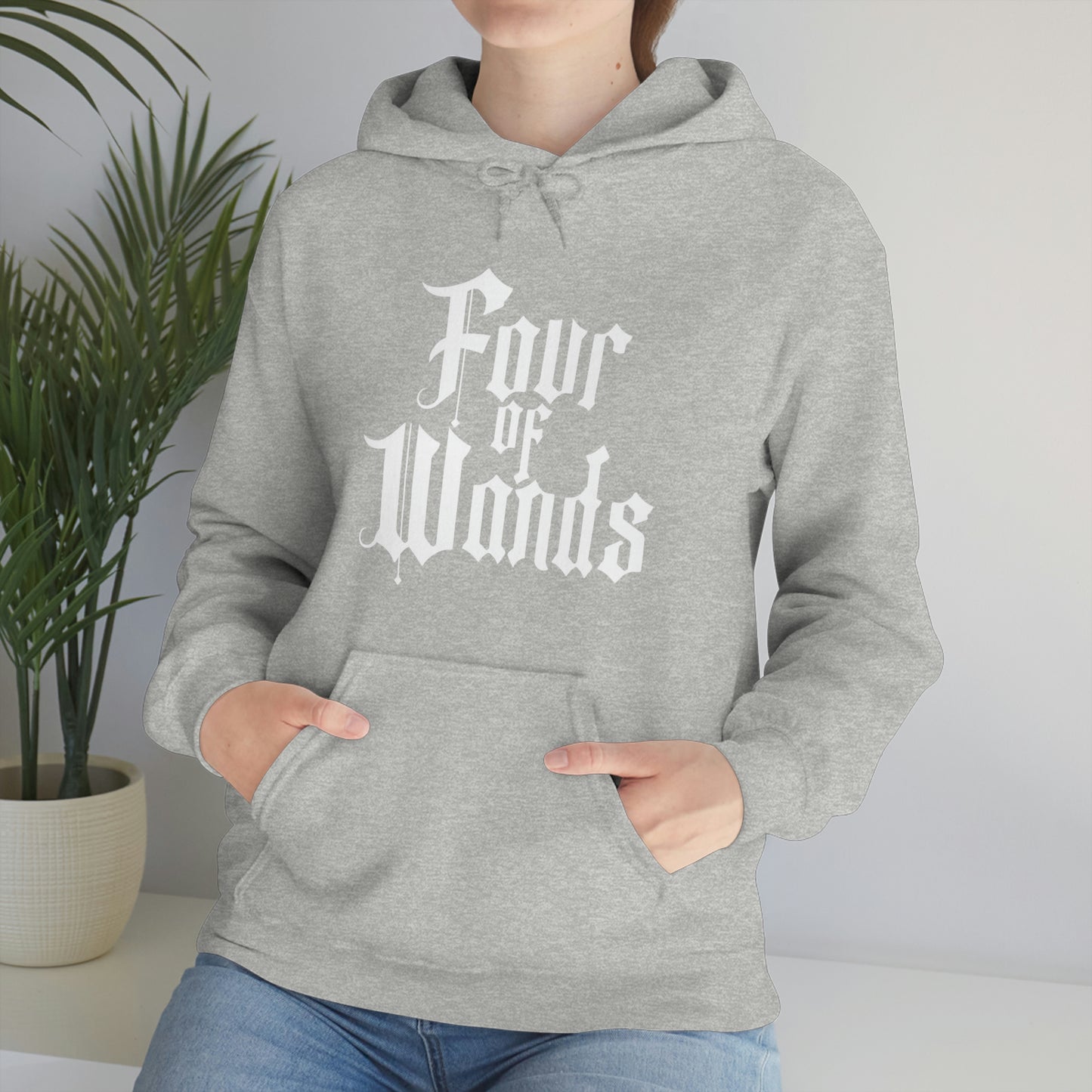 Four of Wands White Logo Unisex Heavy Blend™ Hooded Sweatshirt