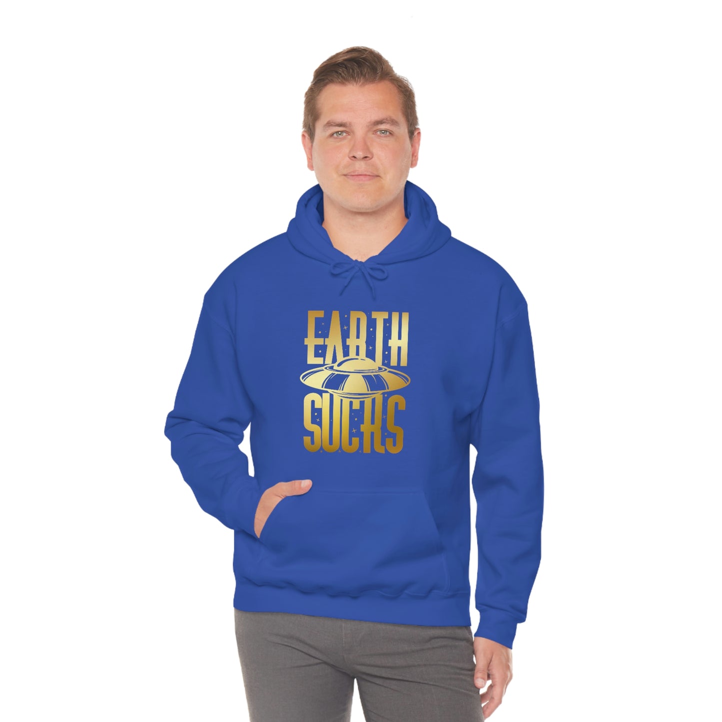 Earth Sucks Gold Font Unisex Heavy Blend™ Hooded Sweatshirt