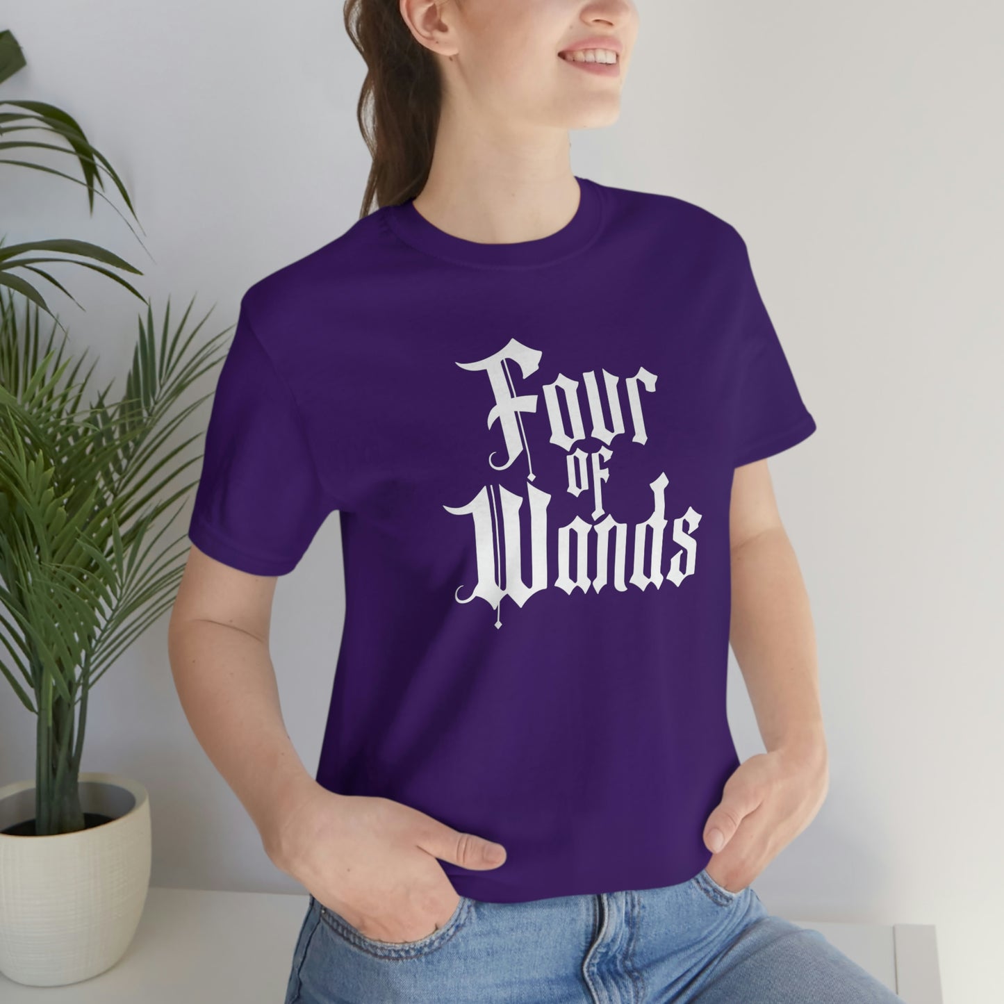 Four of Wands White Logo Unisex Jersey Short Sleeve Tee