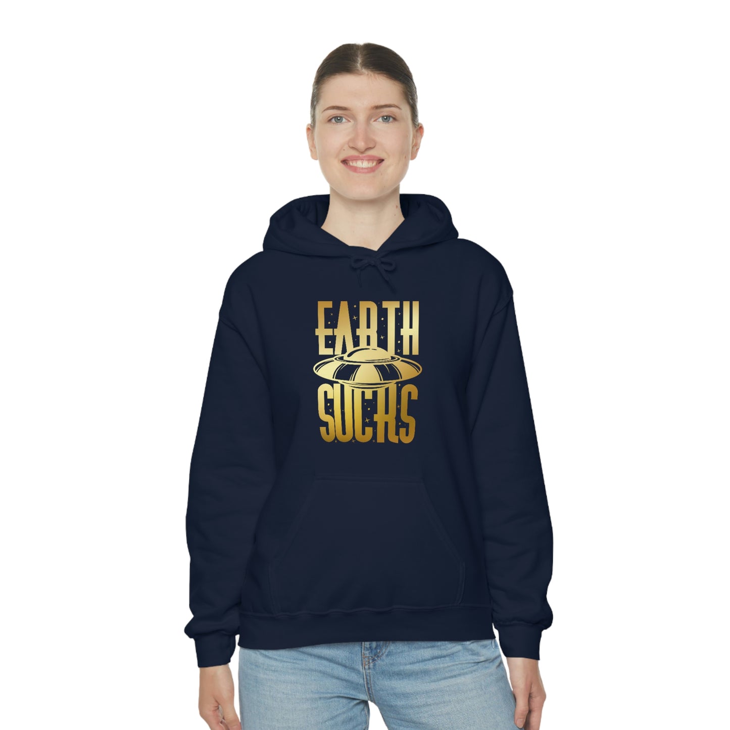 Earth Sucks Gold Font Unisex Heavy Blend™ Hooded Sweatshirt