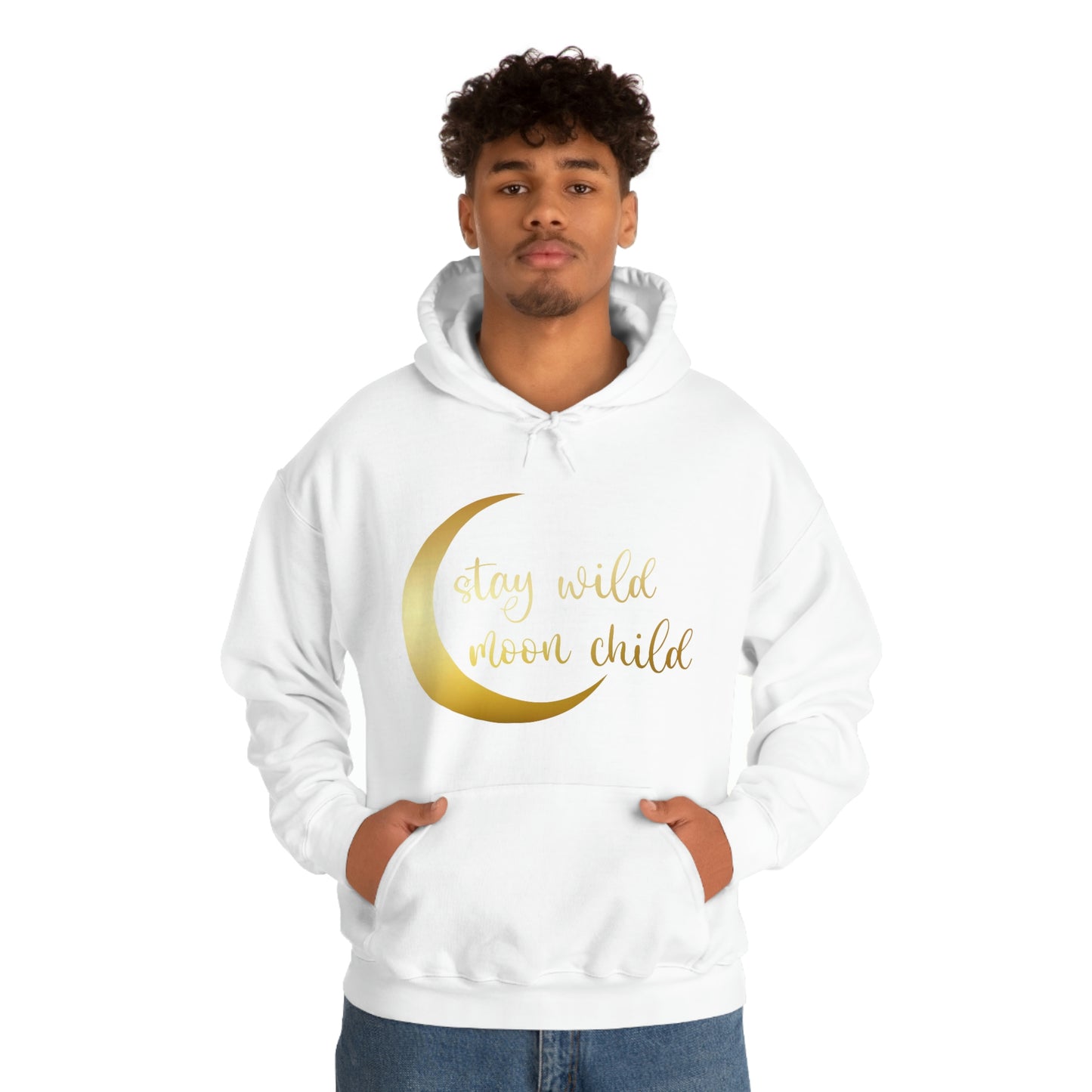 Stay Wild Moon Child Gold Font Unisex Heavy Blend™ Hooded Sweatshirt