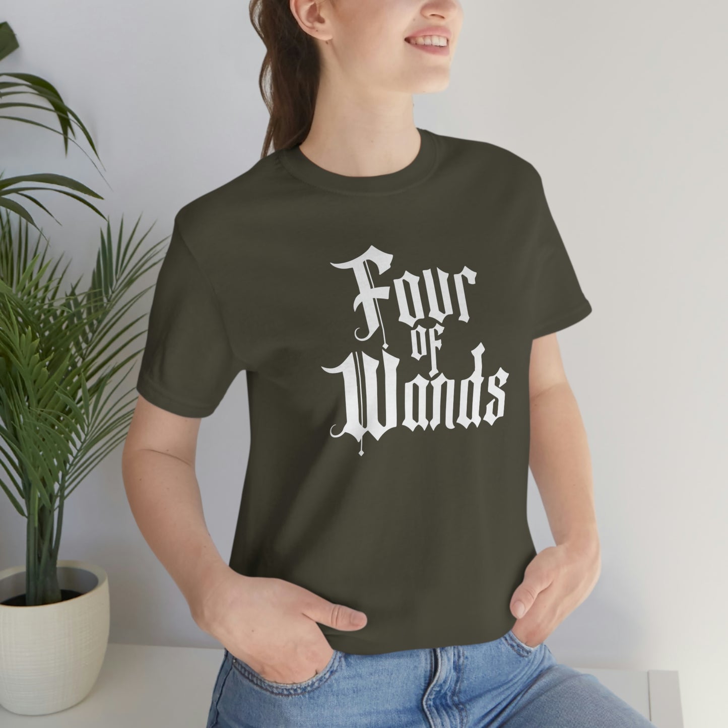 Four of Wands White Logo Unisex Jersey Short Sleeve Tee