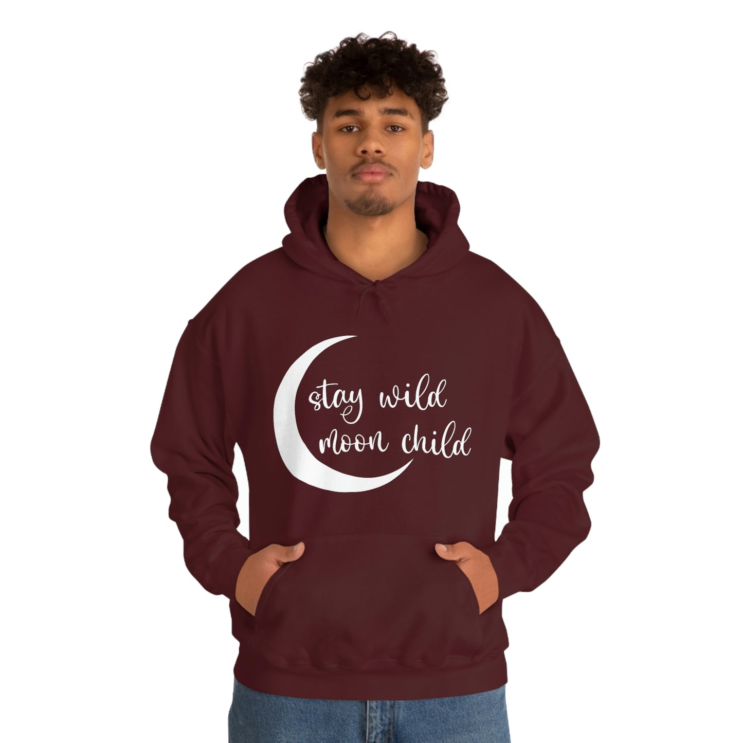 Stay Wild Moon Child White Font Unisex Heavy Blend™ Hooded Sweatshirt