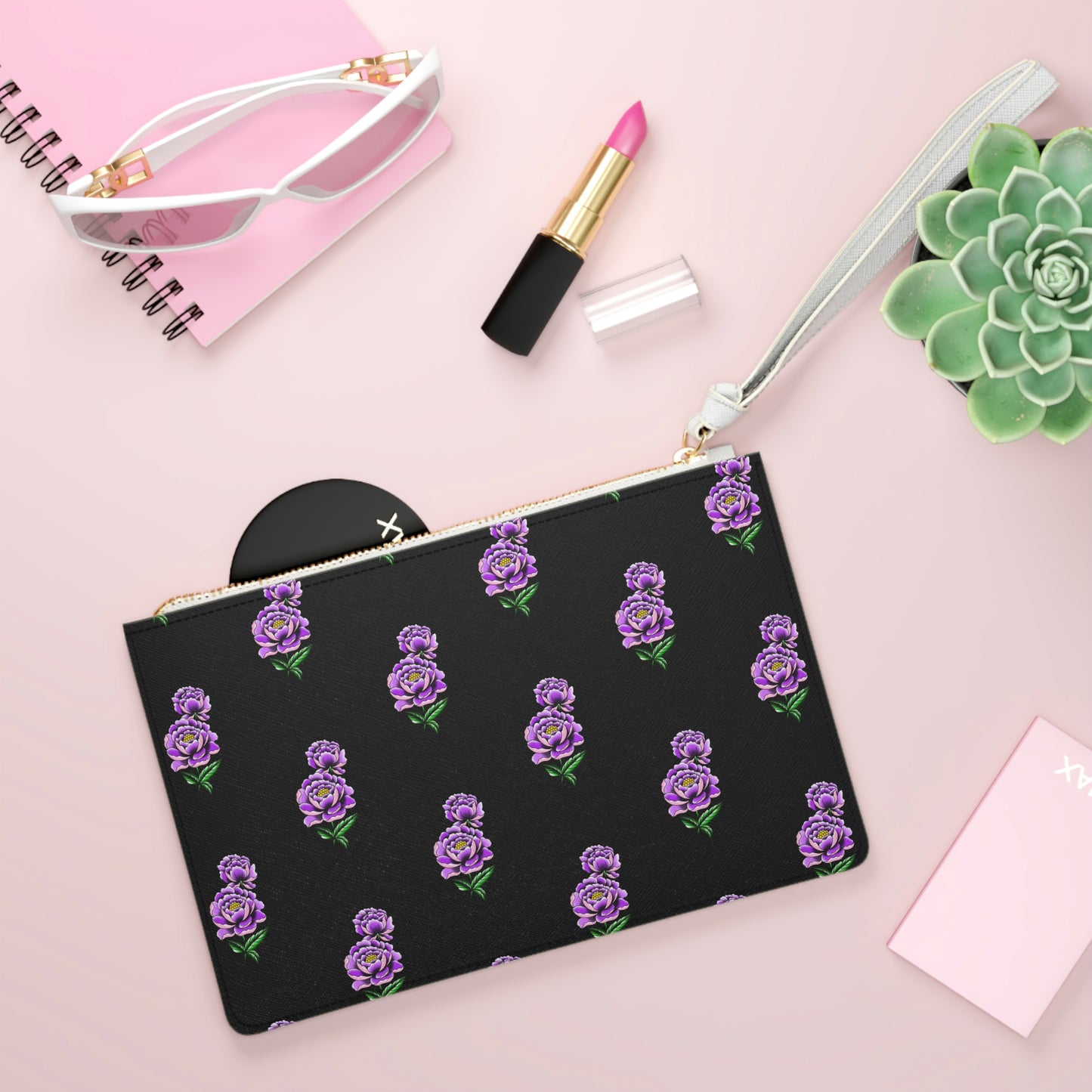 Flower, Black Clutch Bag