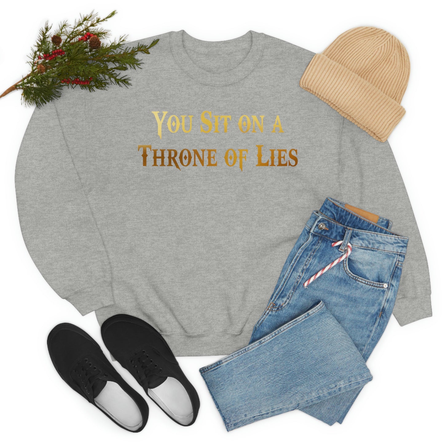 You Sit on A Throne of Lies Gold Font unisex heavy blend crewneck sweatshirt