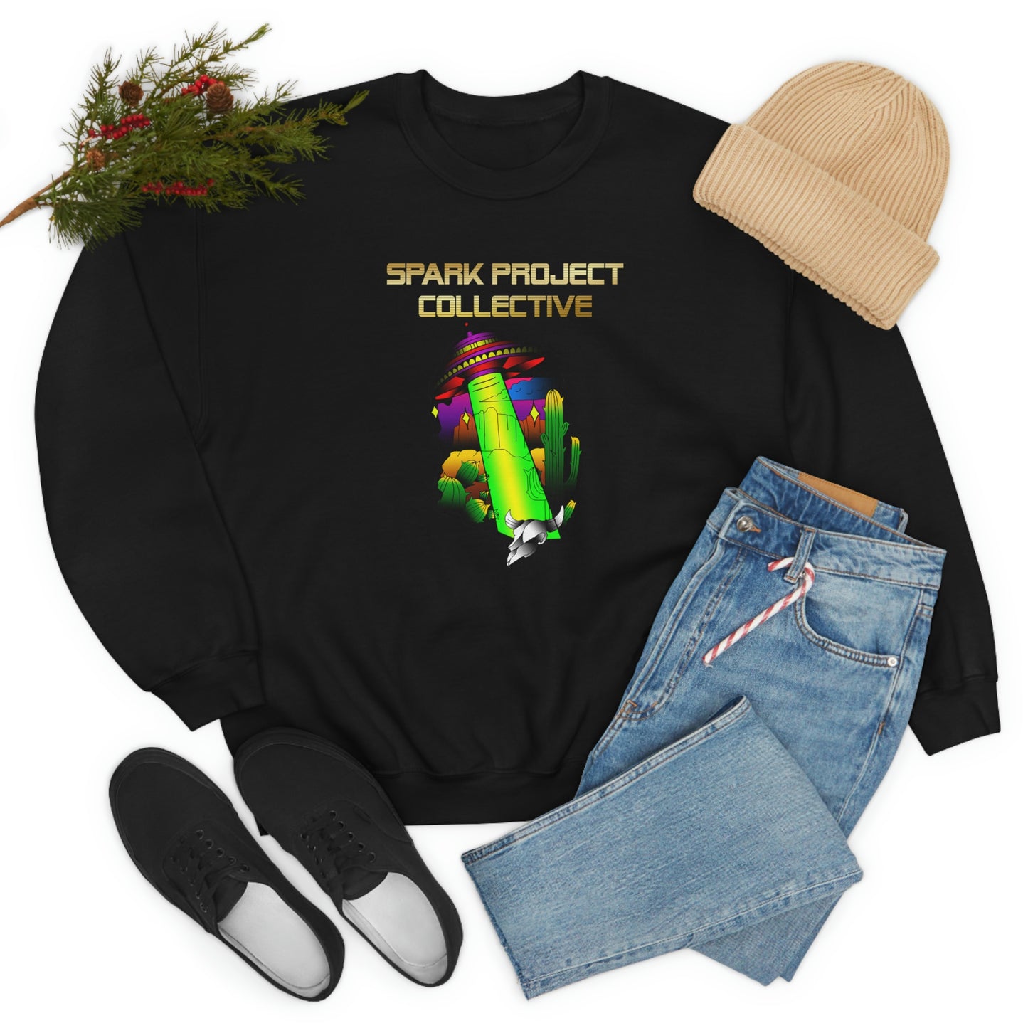 UFO Spark Gold Font Unisex Heavy Blend™ Crewneck Sweatshirt