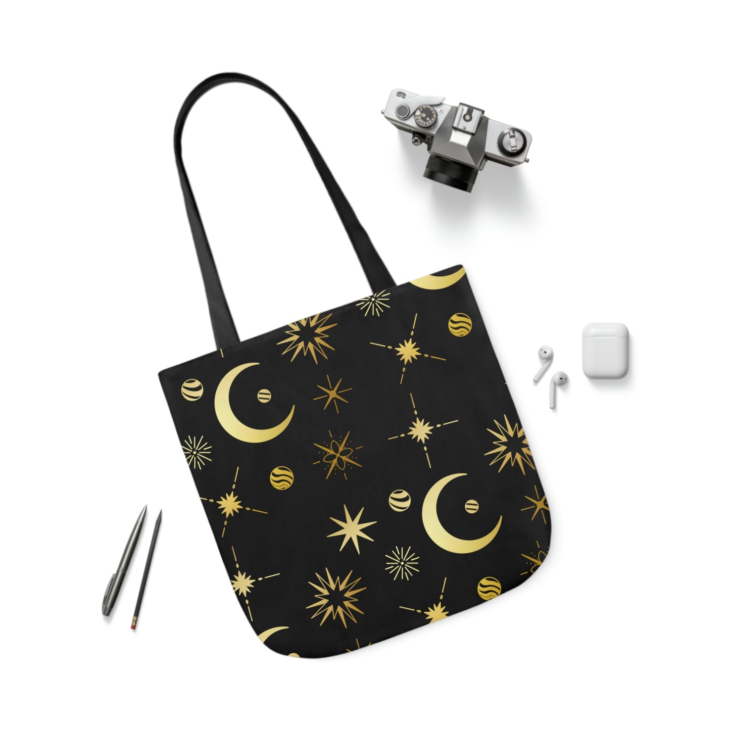 Moon and Stars AOP Polyester Canvas Tote Bag