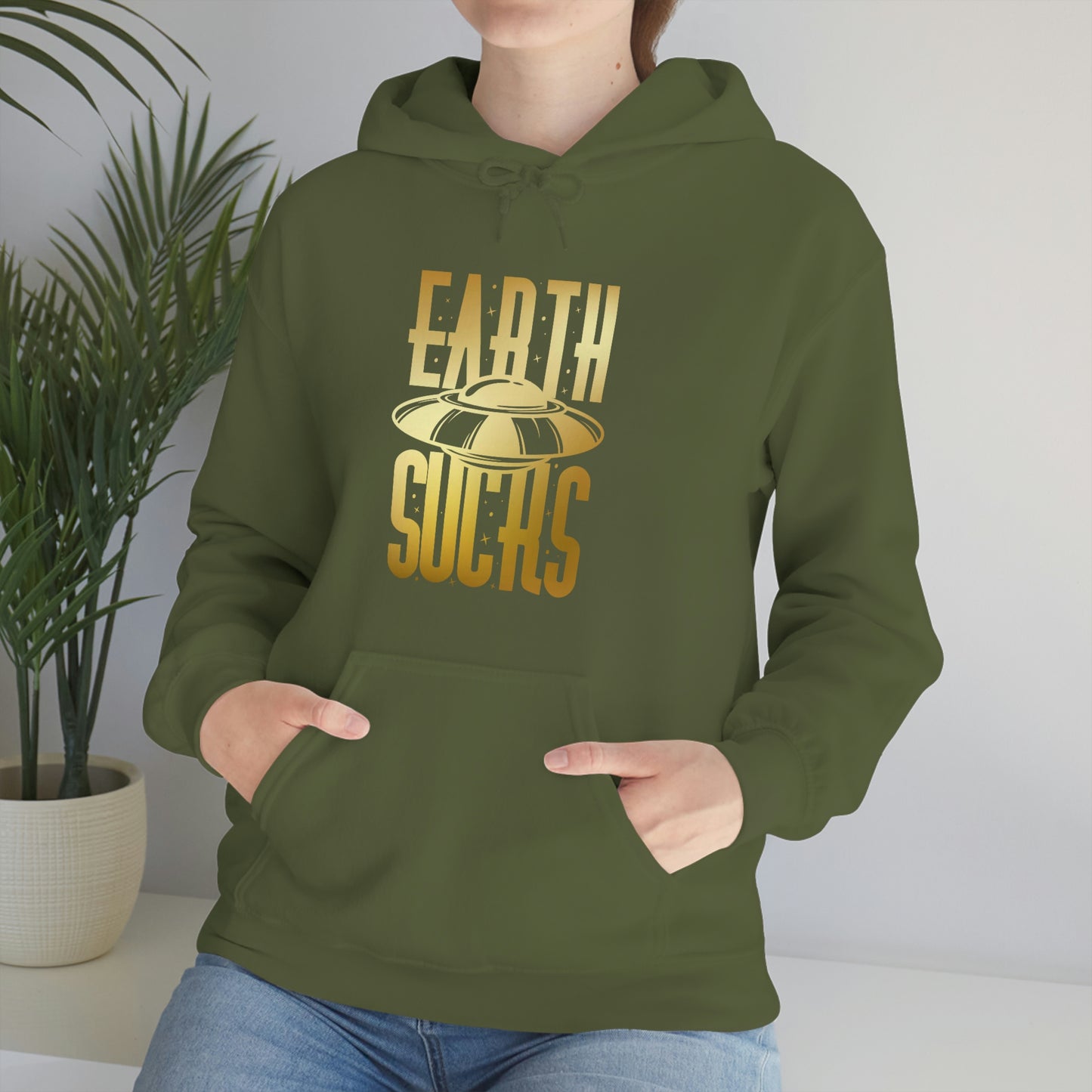 Earth Sucks Gold Font Unisex Heavy Blend™ Hooded Sweatshirt