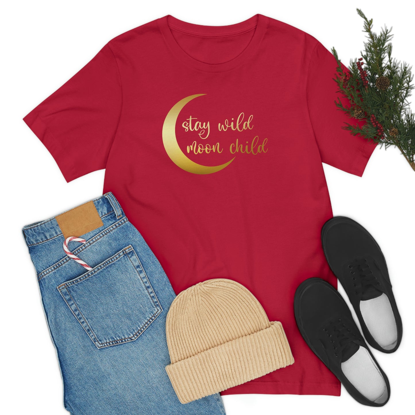 Stay Wild Moon Child Gold Font Unisex Jersey Short Sleeve Tee