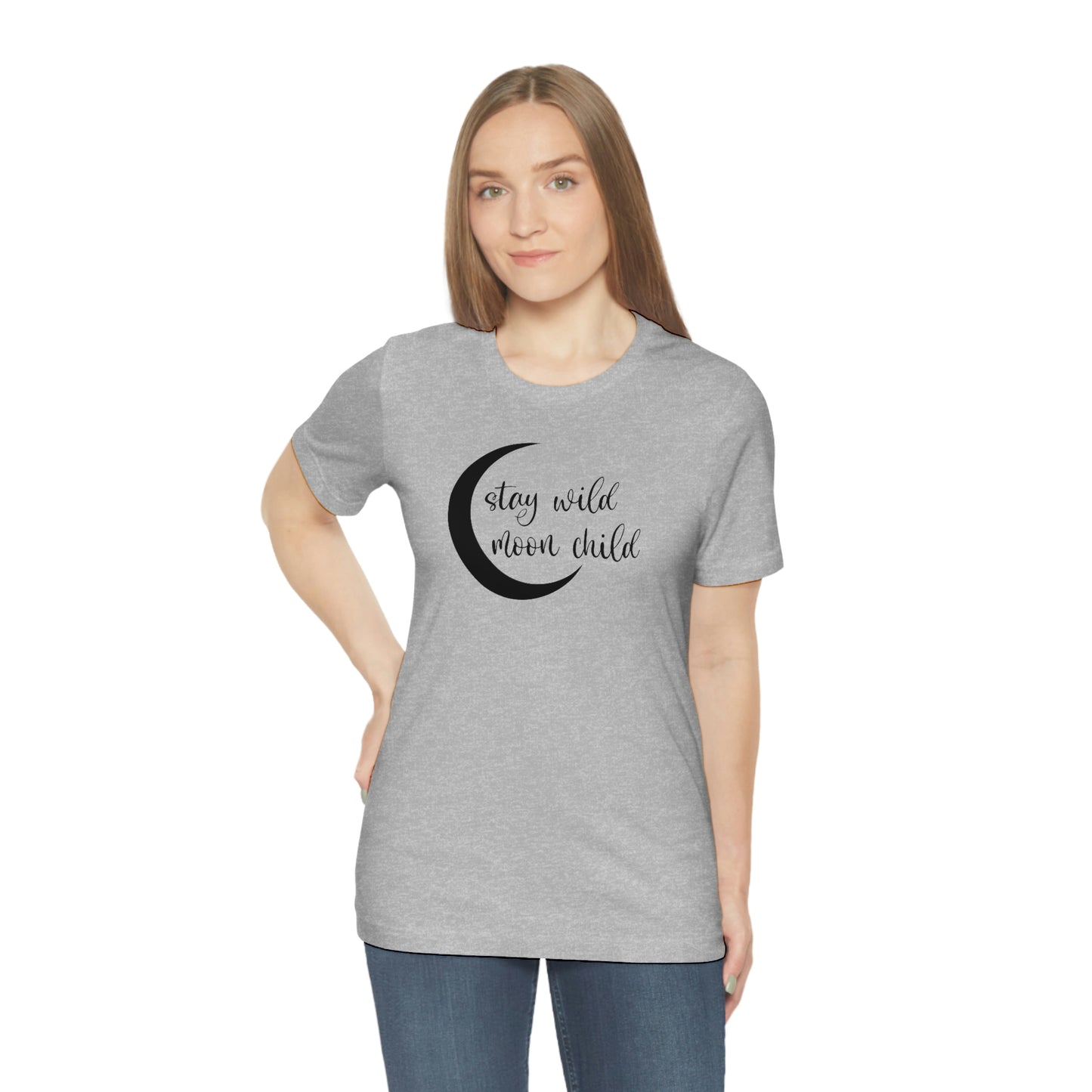 Stay Wild Moon Child Black Font Unisex Jersey Short Sleeve Tee