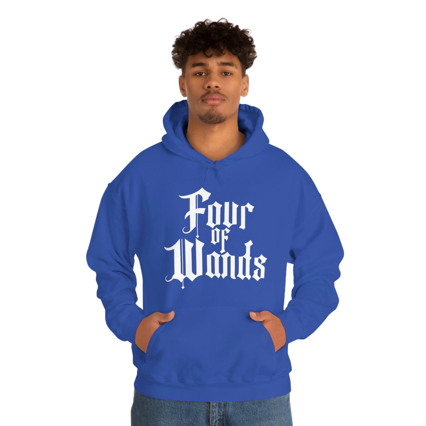 Four of Wands White Logo Unisex Heavy Blend™ Hooded Sweatshirt