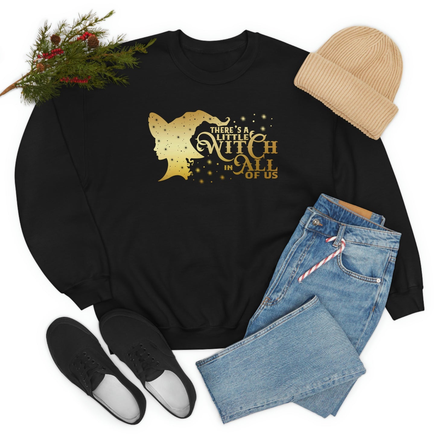 Witch In All of Us Gold Font Black unisex heavy blend crewneck sweatshirt