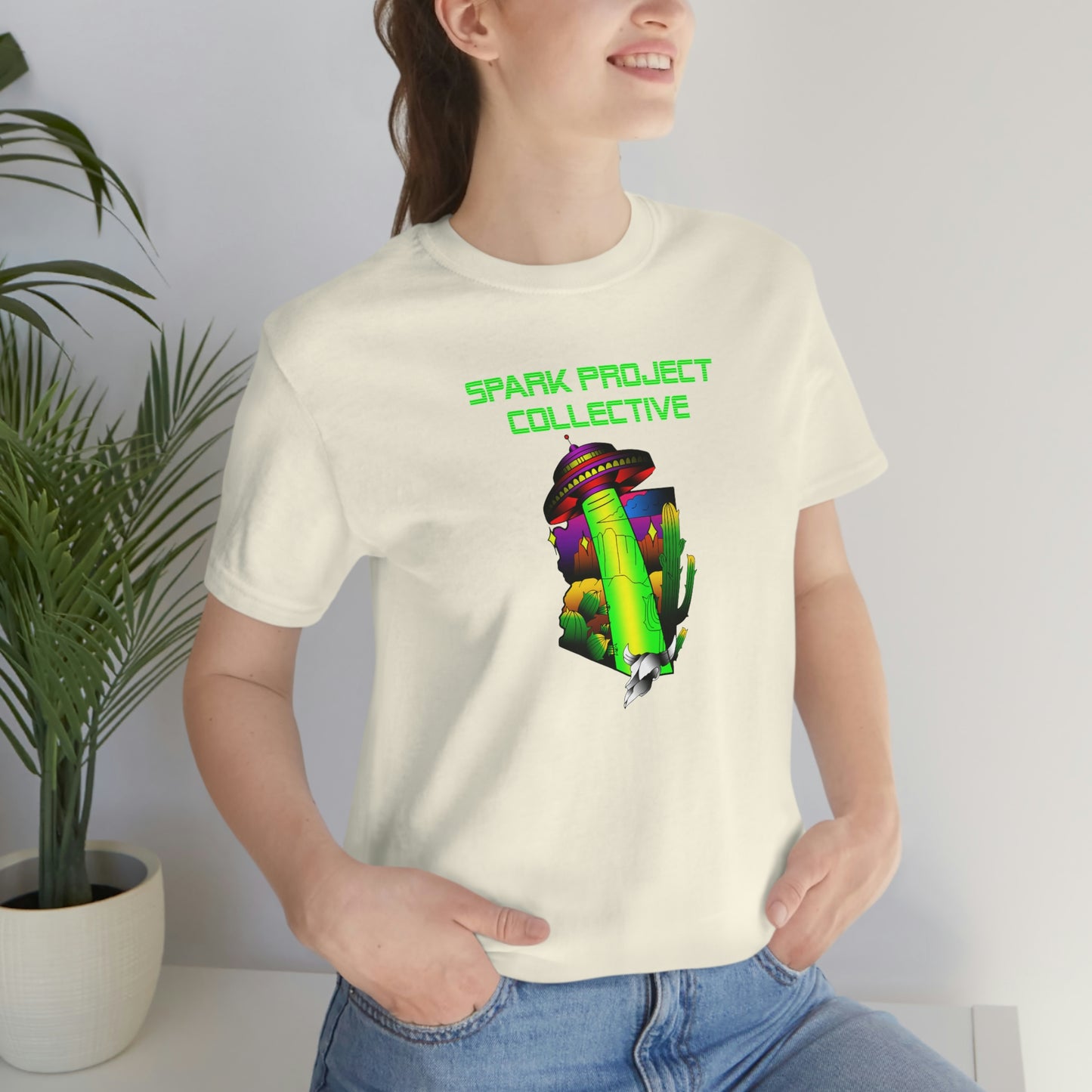 UFO Spark Green Font unisex jersey short sleeve tee