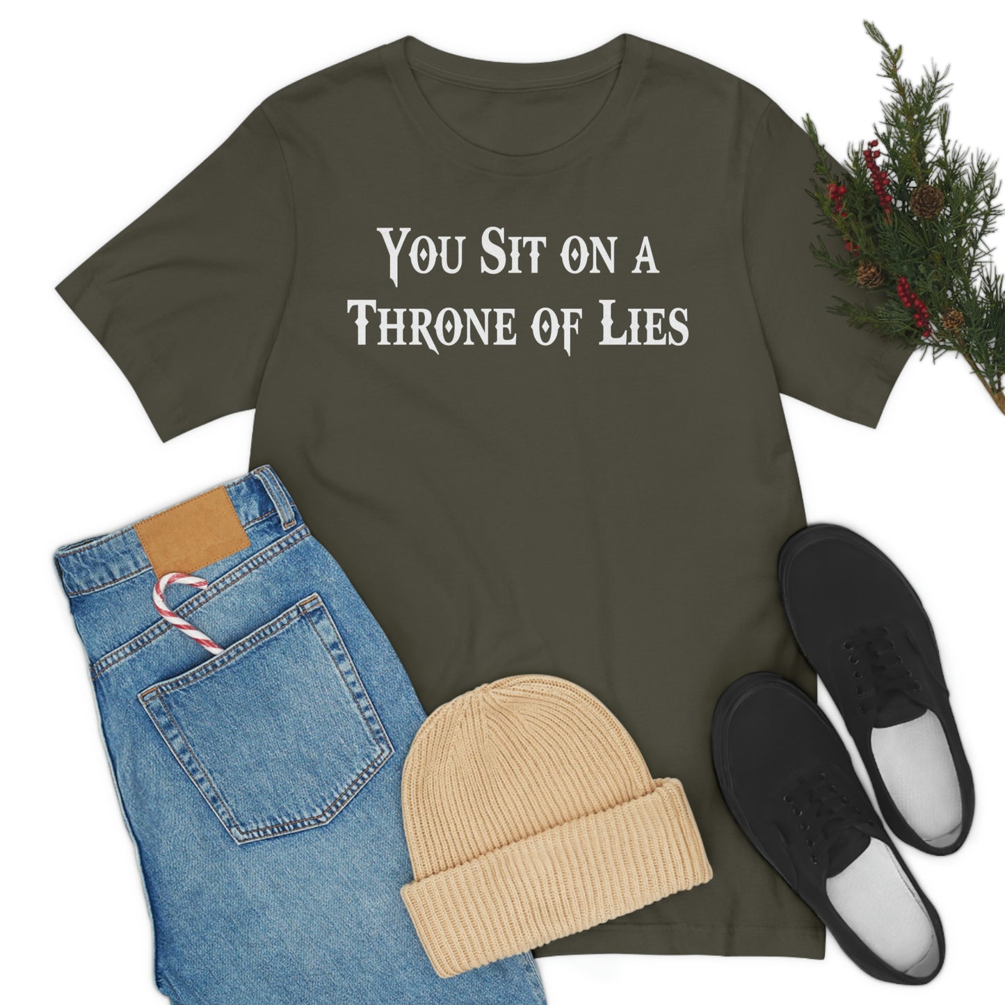 You Sit on A Throne of Lies White Font Unisex Jersey Short Sleeve Tee